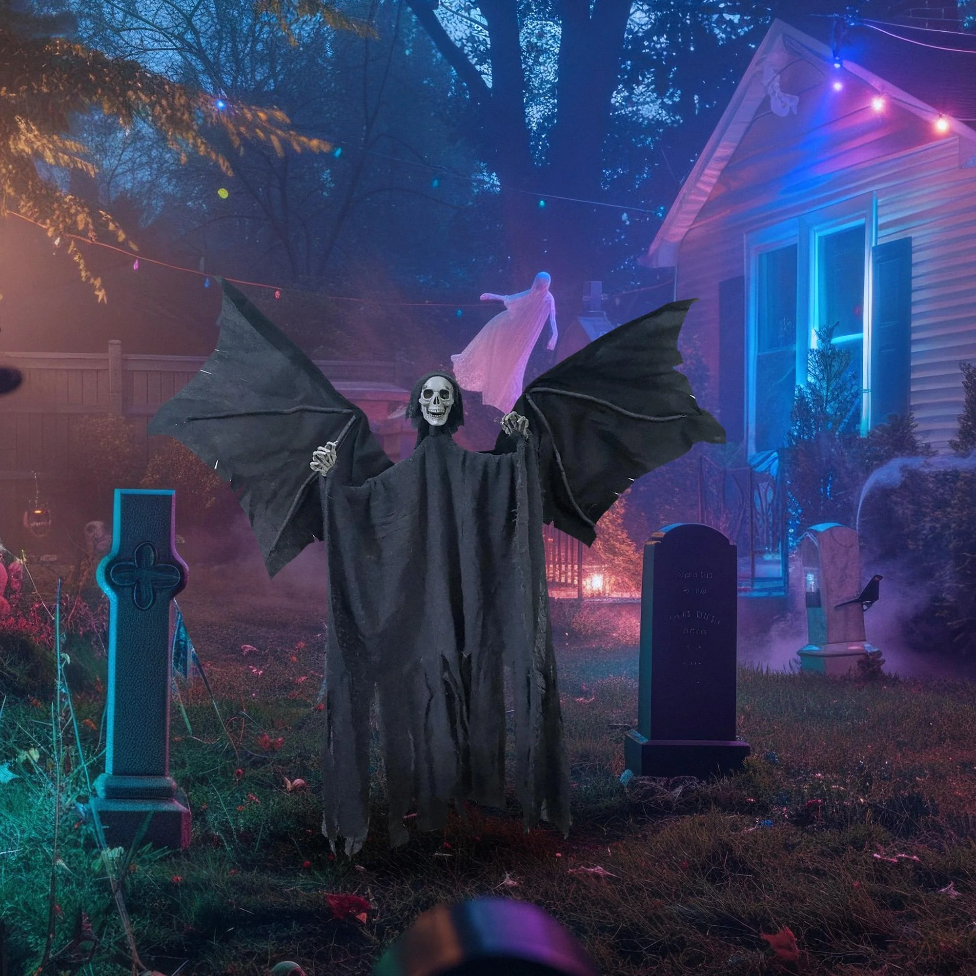 35 Inch Hanging Skeleton Reaper Halloween Decoration - Image 3