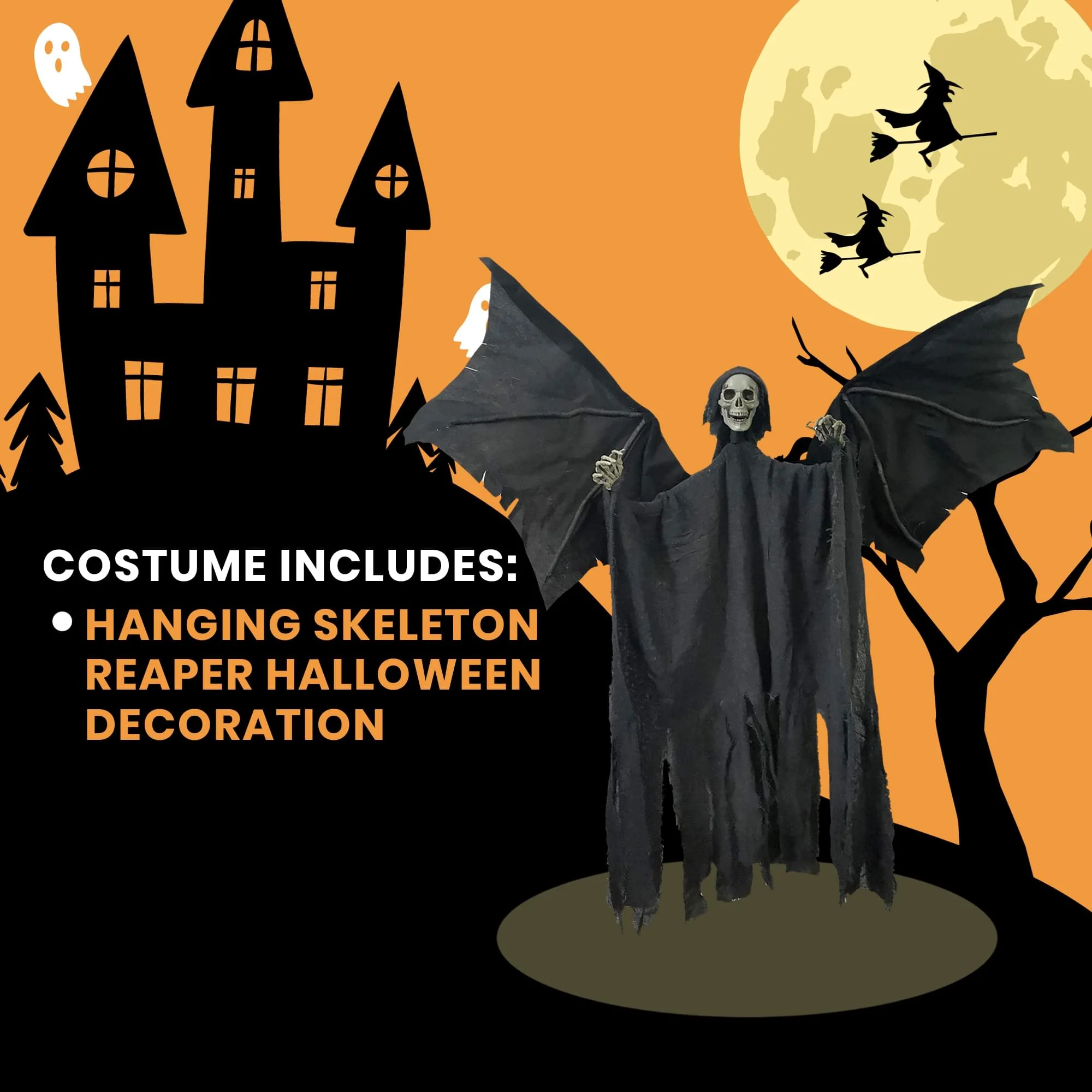 35 Inch Hanging Skeleton Reaper Halloween Decoration - Image 4