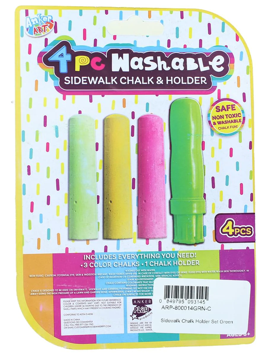 4 Piece Washable Sidewalk Chalk and Holder | Green - Image 2