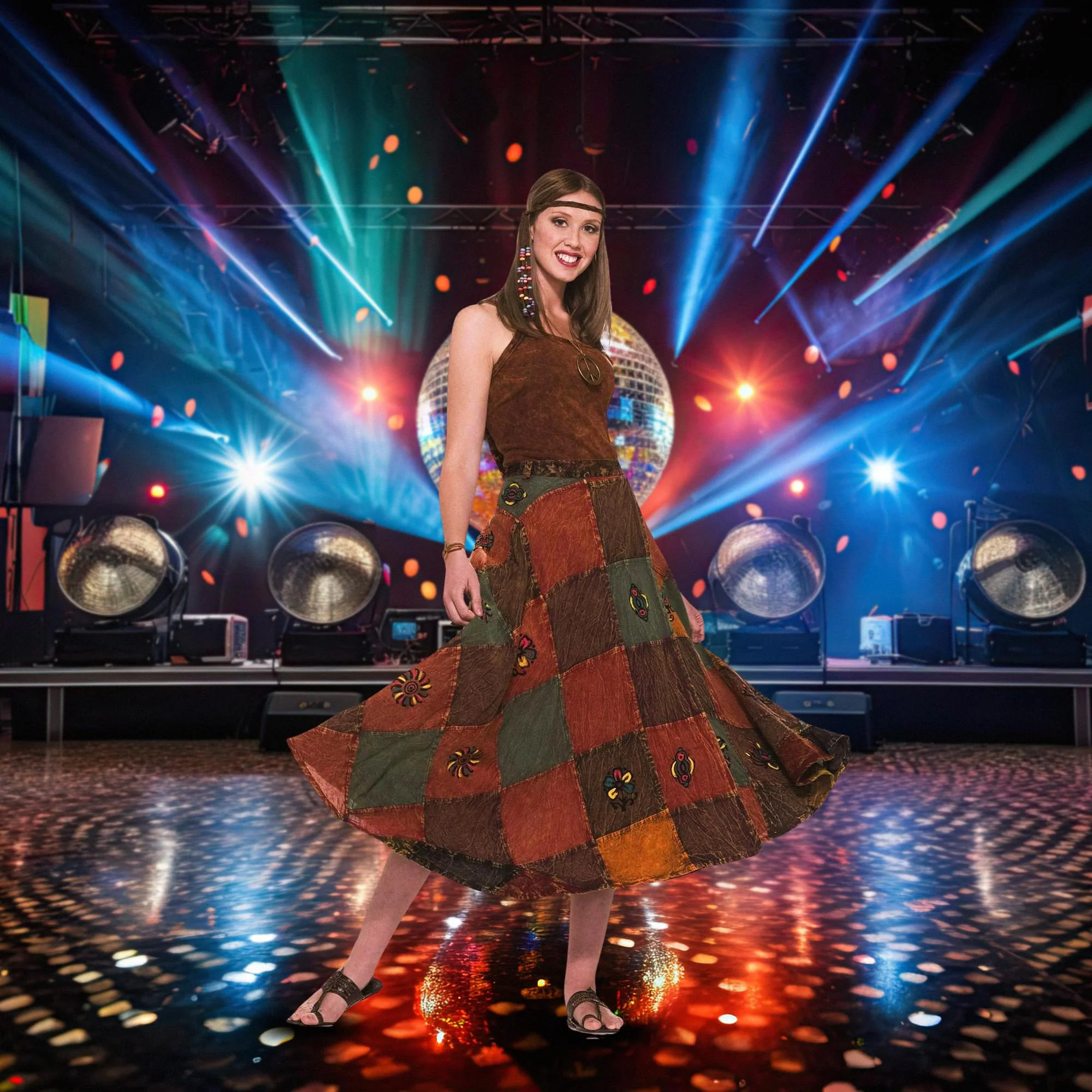 60's 70's Hippie Patch Costume Skirt Adult Standard - Image 4