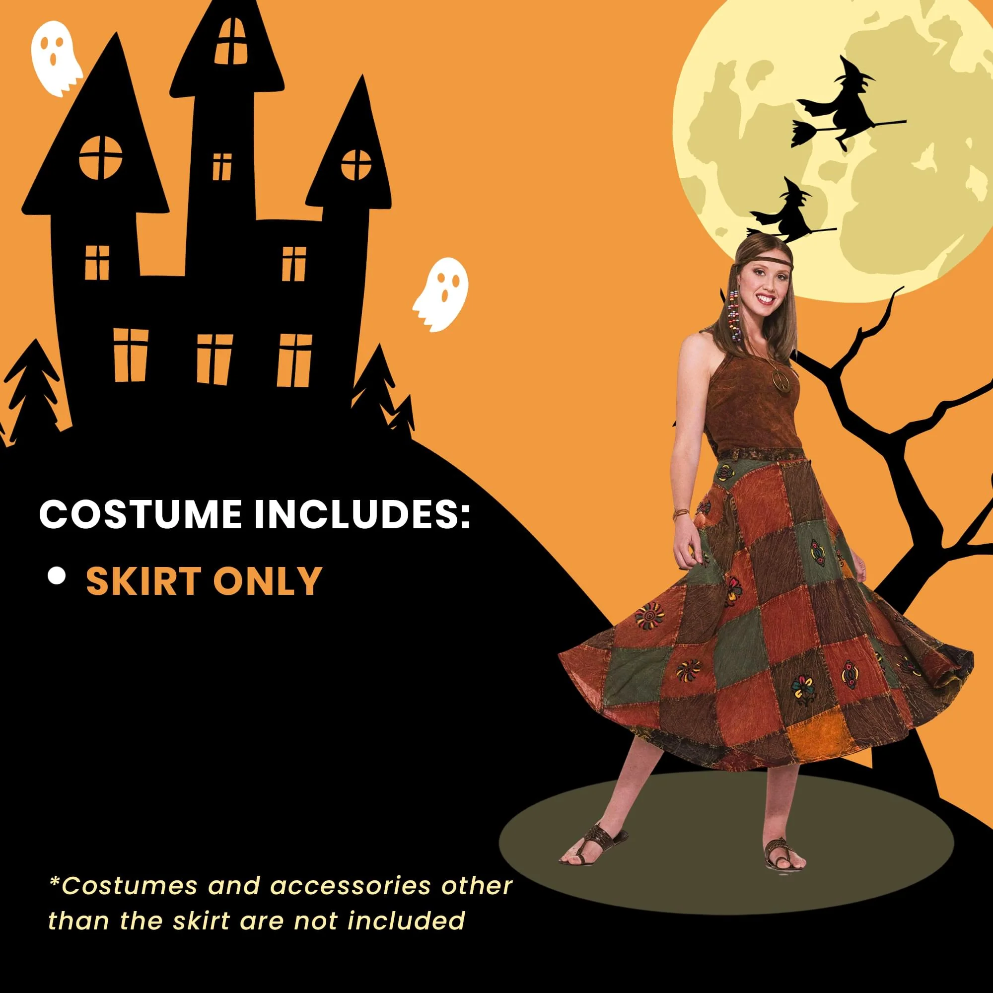 60's 70's Hippie Patch Costume Skirt Adult Standard - Image 5
