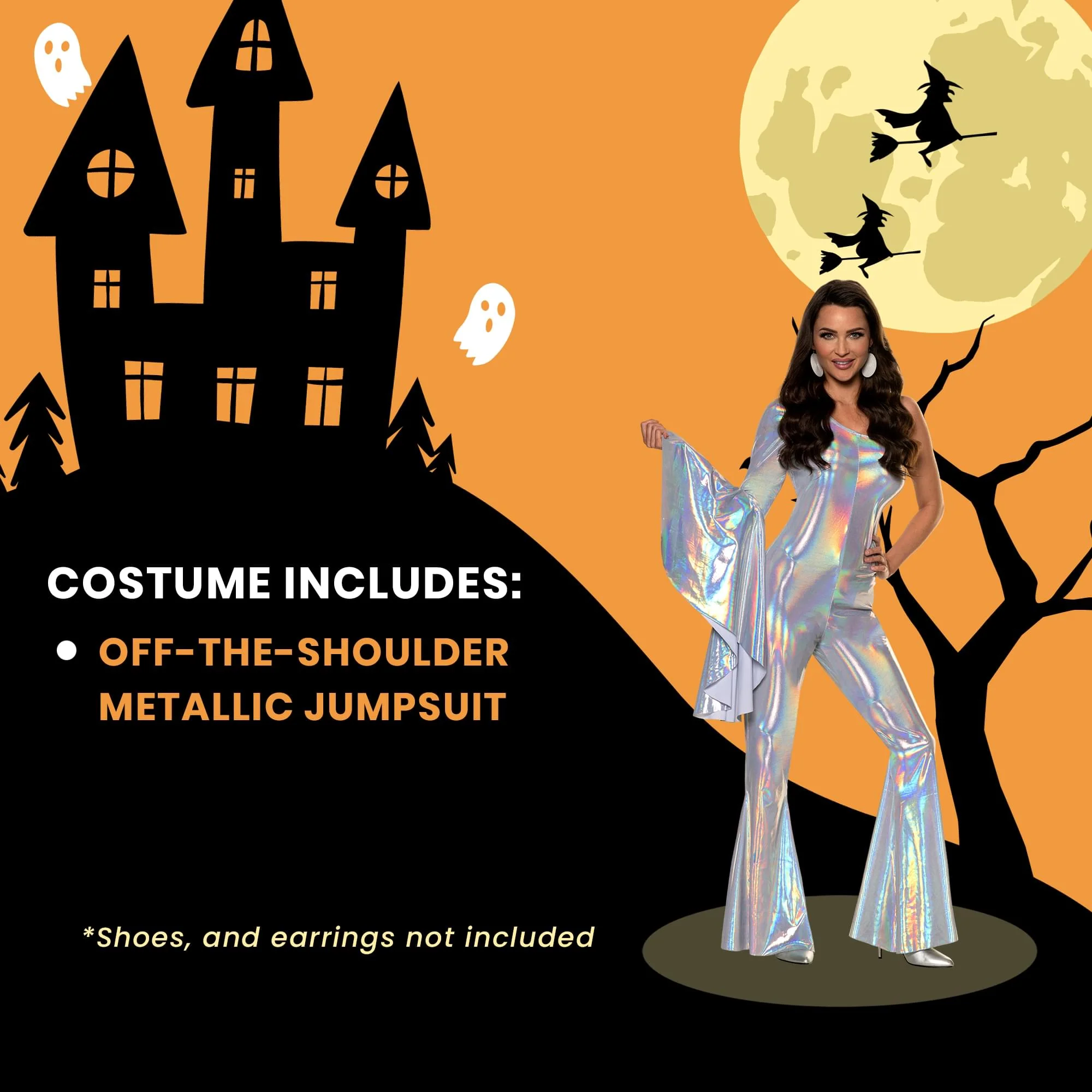 70's Disco Off-The-Shoulder Iridescent Metallic Adult Costume Jumpsuit - Image 20