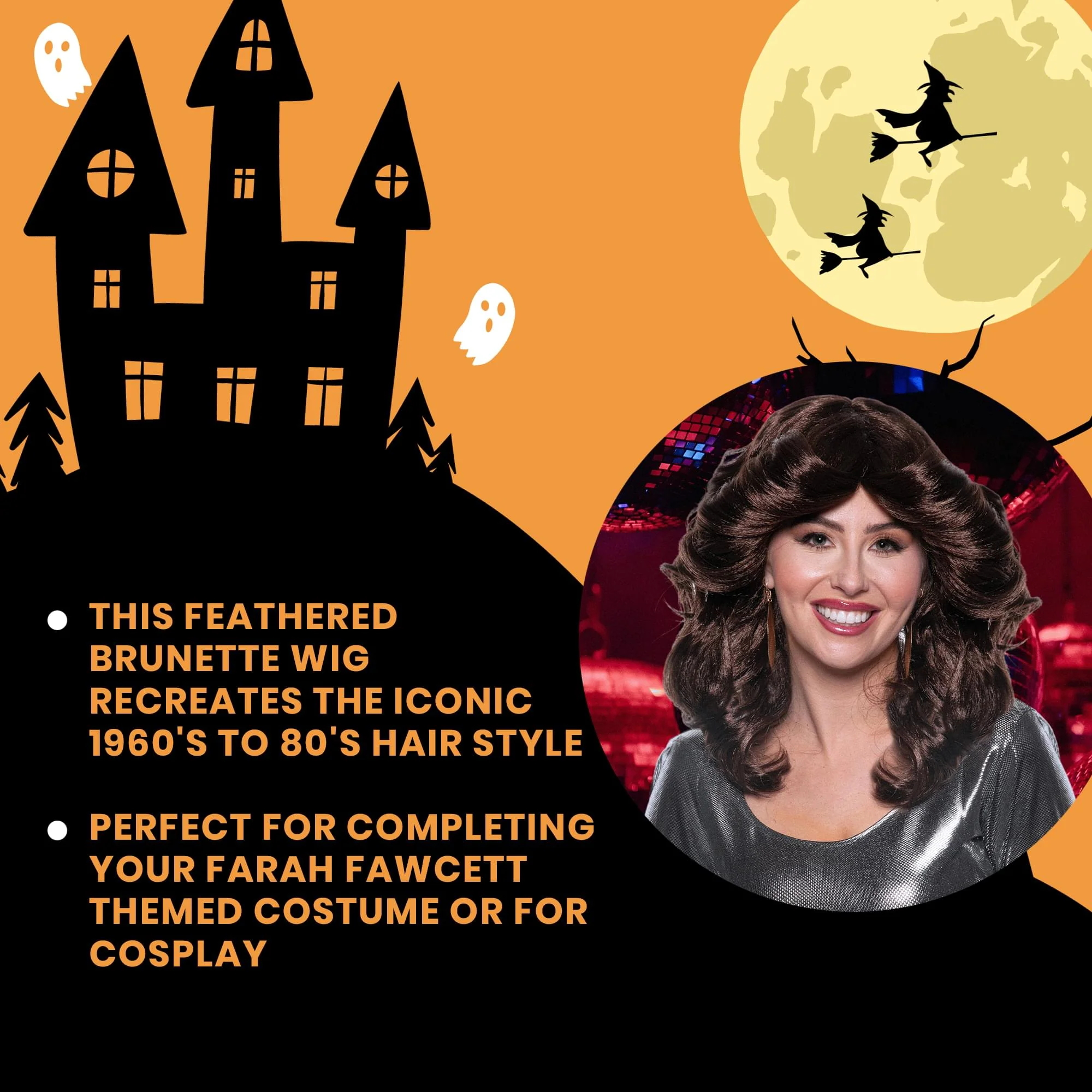 70's Feathered Adult Costume Wig | Brunette - Image 3