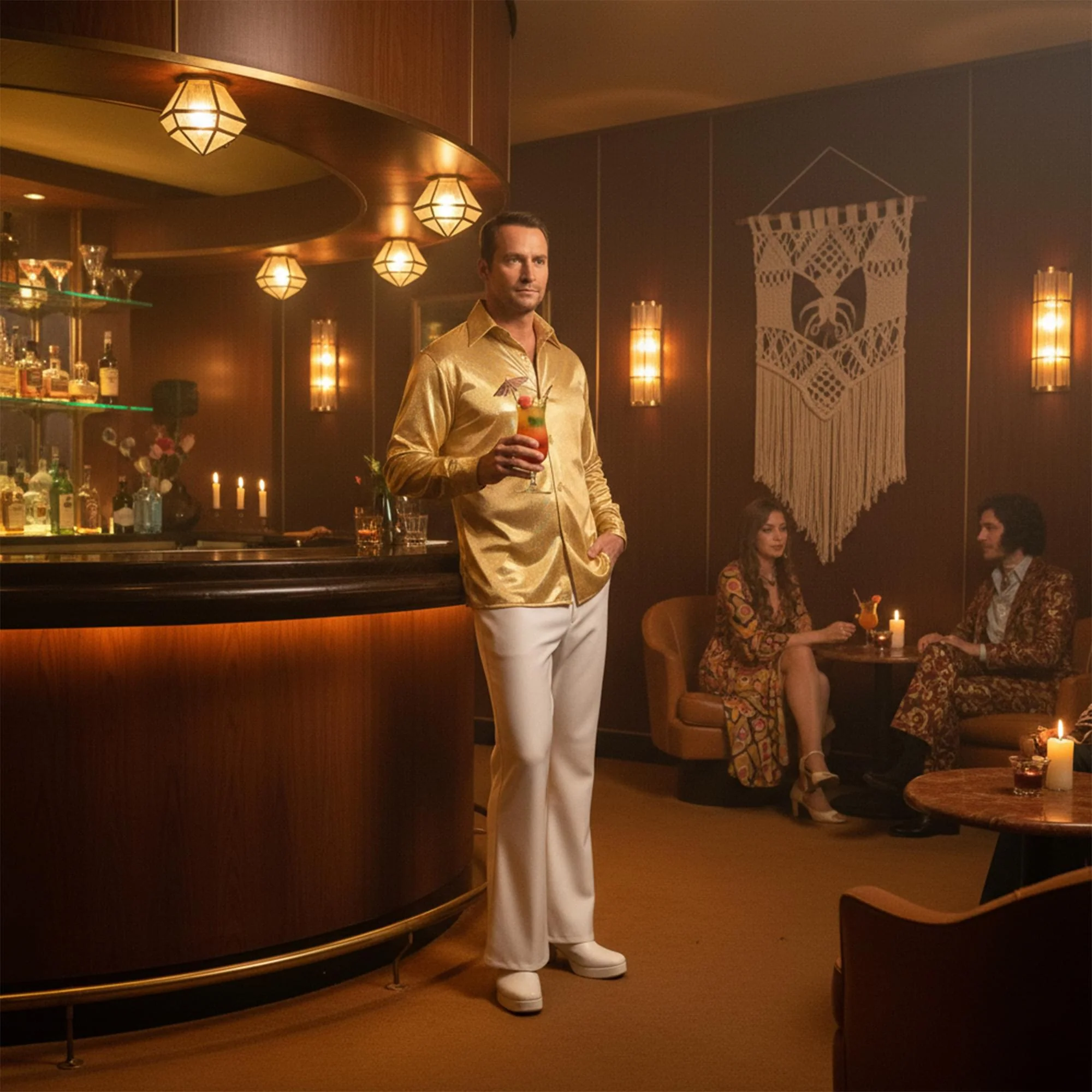 70s Gold Metallic Adult Costume Disco Shirt - Image 4