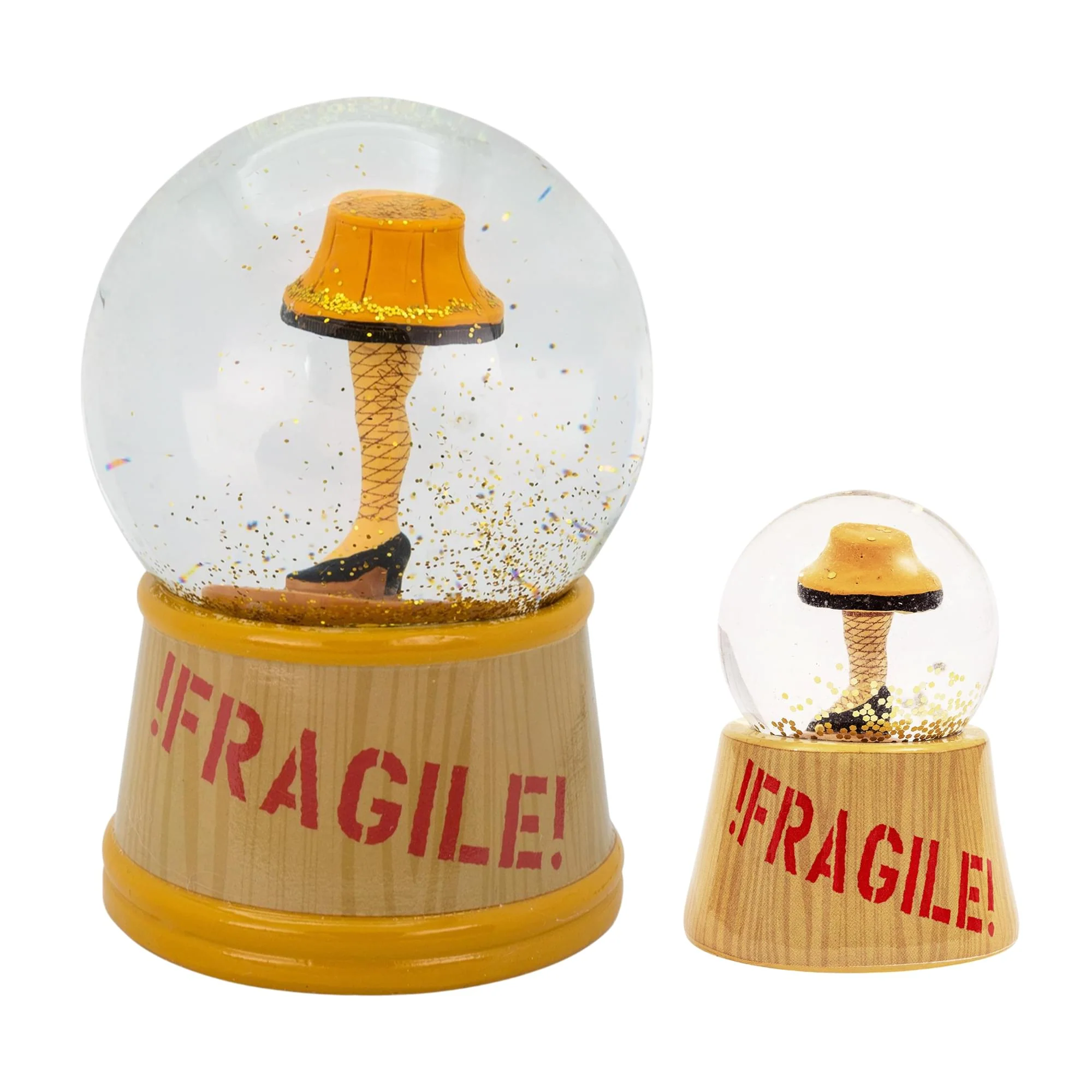 A Christmas Story Leg Lamp 3-Inch Mini and 6-Inch Large Light-Up Snow Globe Set - Image 2