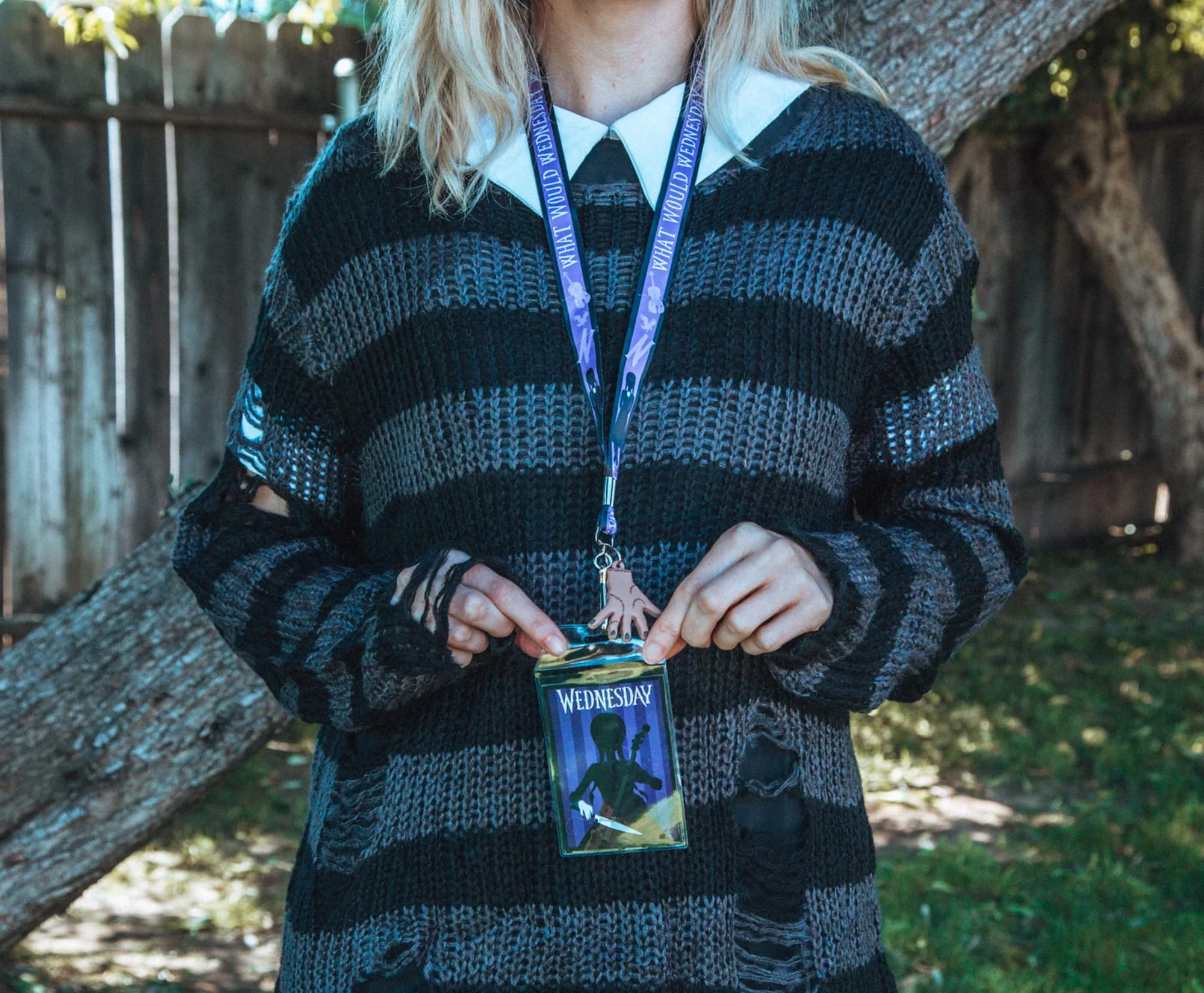 Addams Family Wednesday Silhouette Lanyard with ID Badge Holder and Thing Charm - Image 5