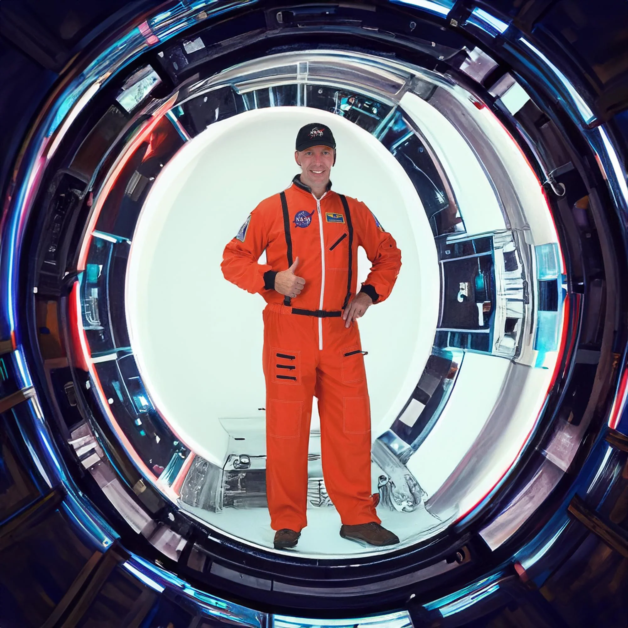 Adult Astronaut (Orange) Suit W/ Cap Costume - Image 4