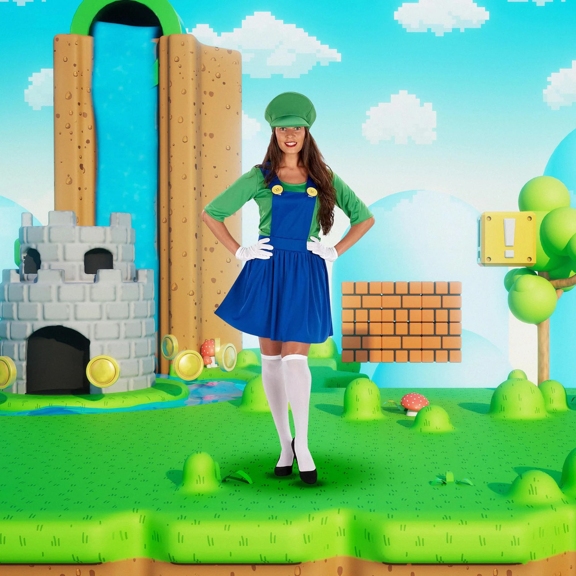 Adult Green Plumber Dress Costume - Image 12
