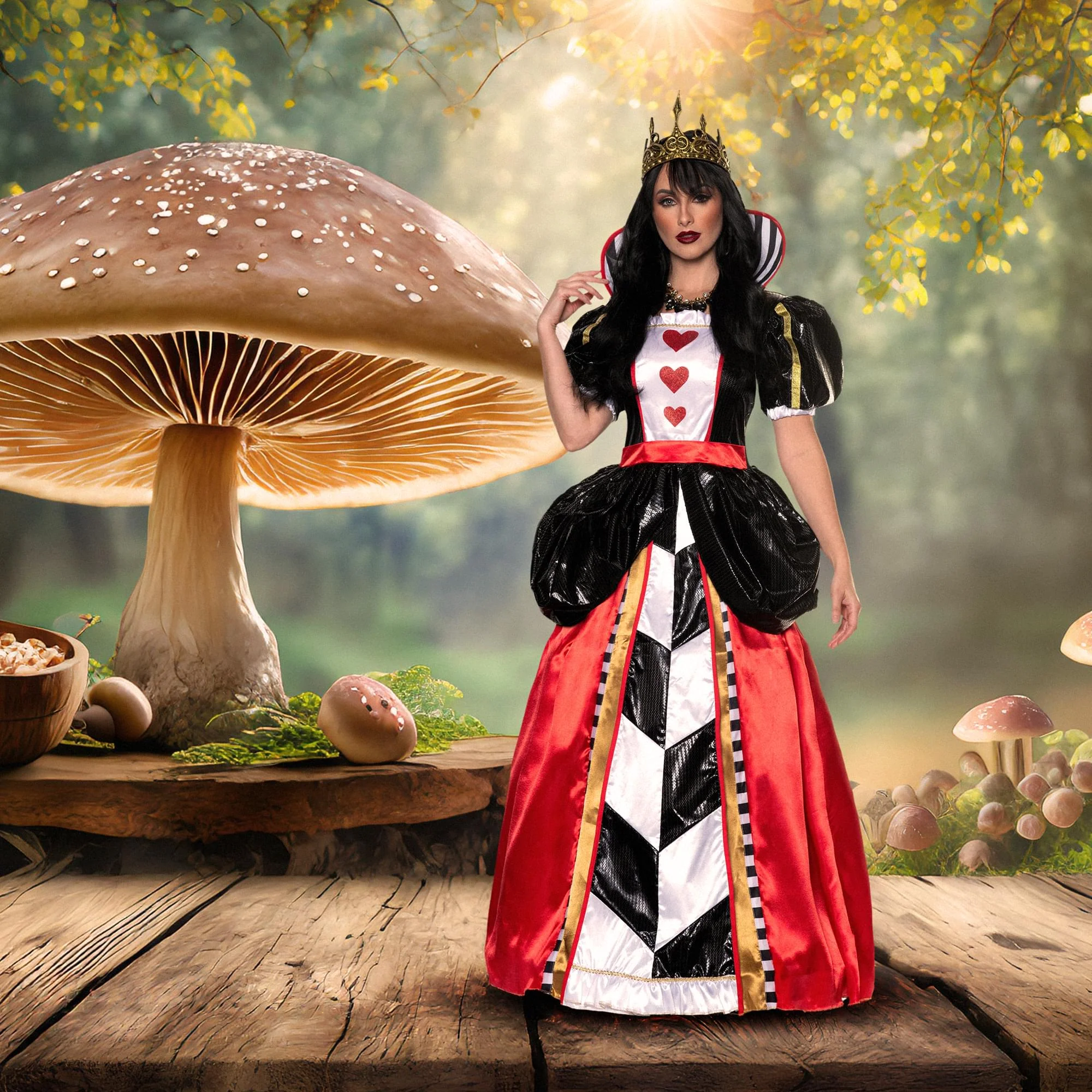 Alice in Wonderland Queen Of Hearts Adult Costume Dress - Image 3