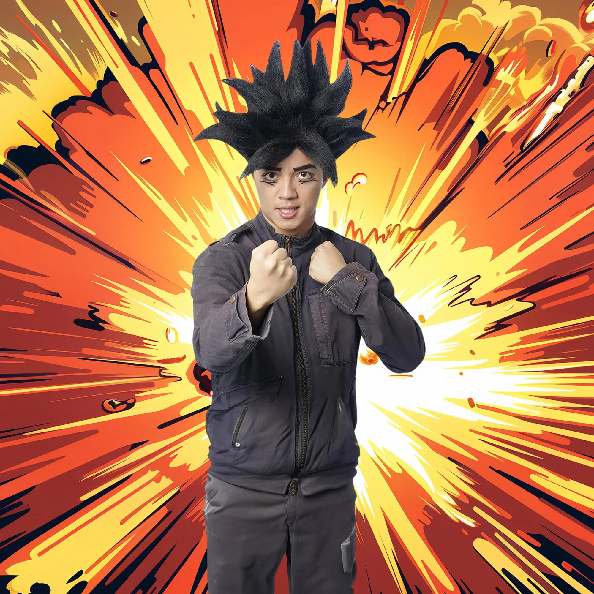 Anime Warrior Adult Black Costume Wig - Image 3