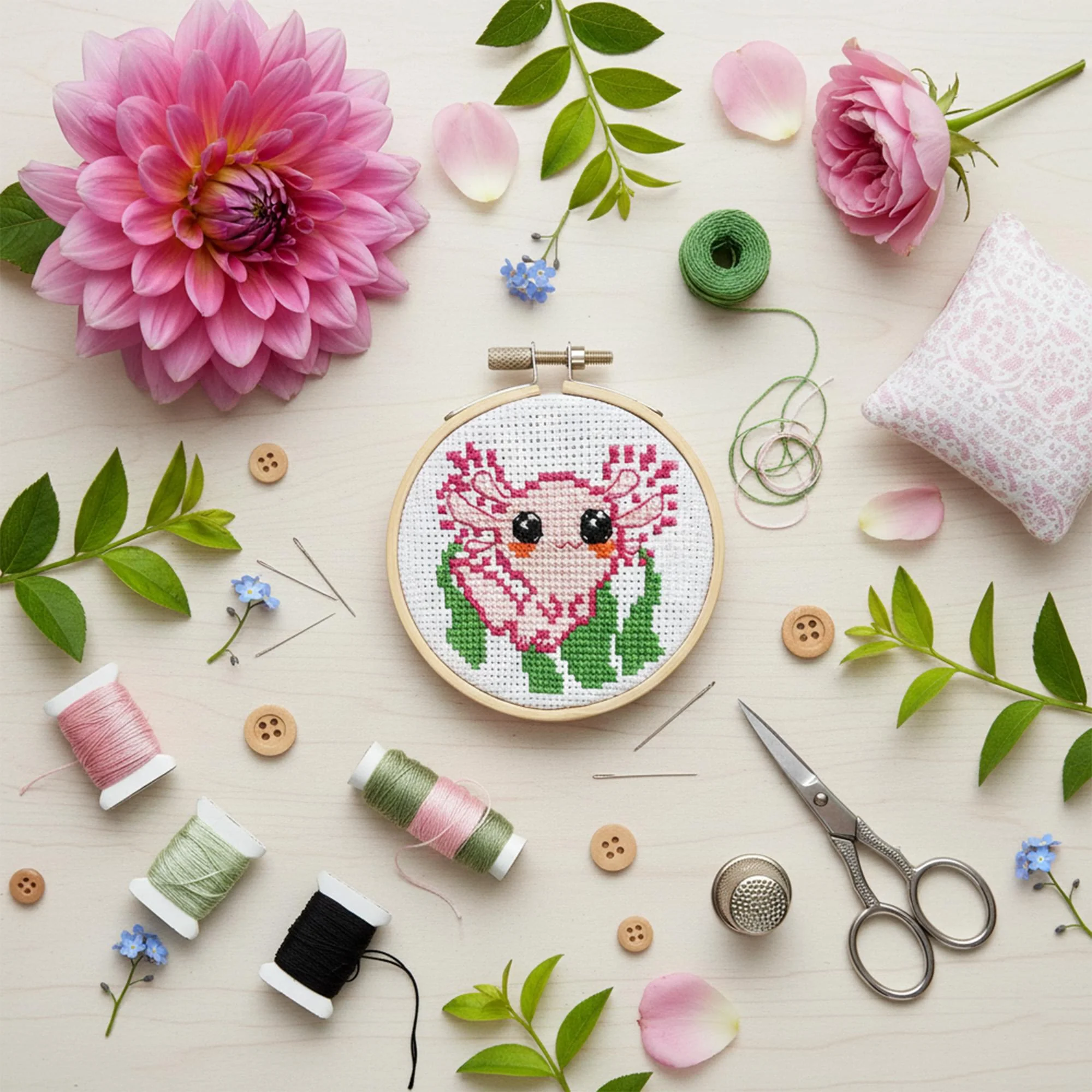 Axolotl Cross Stitch Embroidery Kit - Image 3