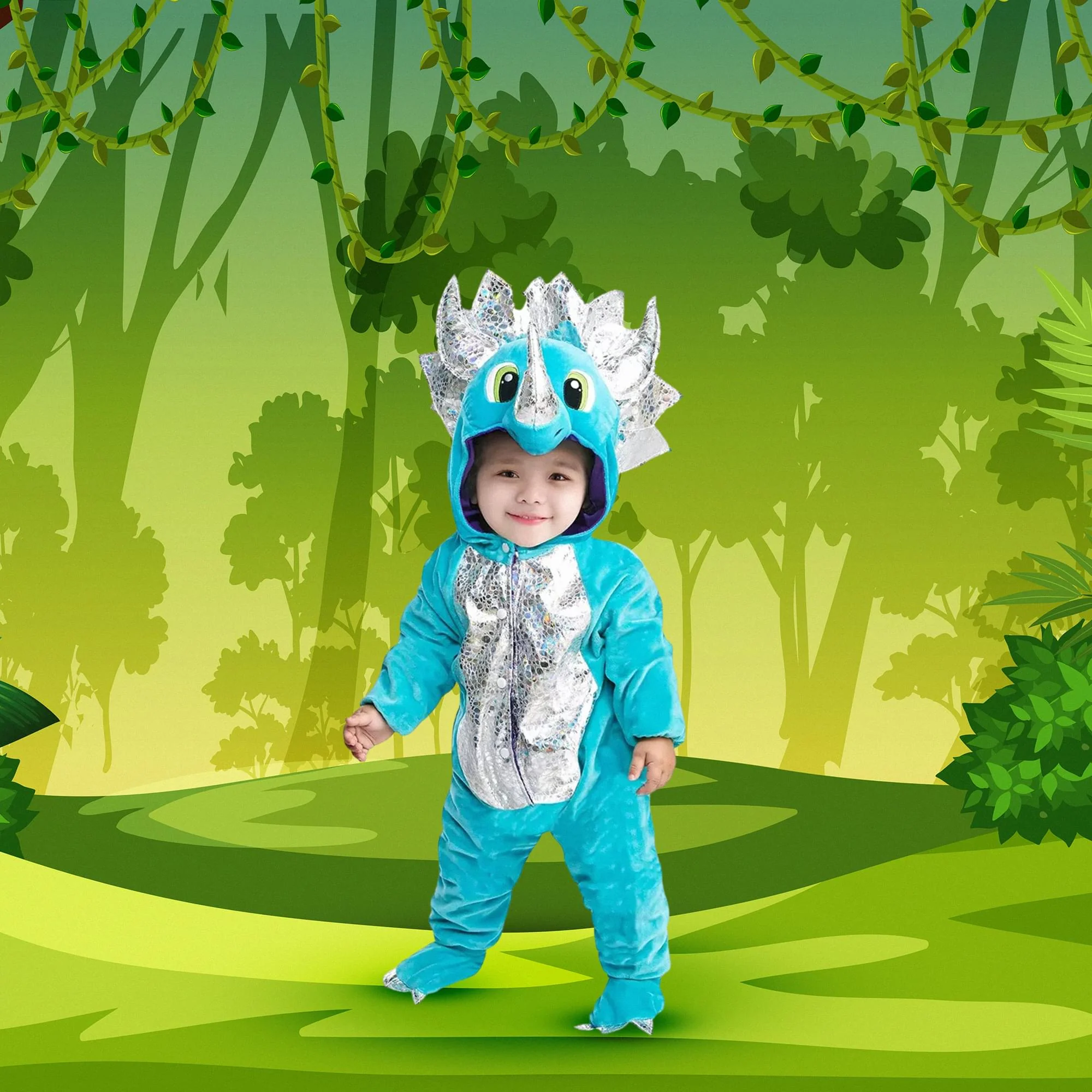 Blue Baby Triceratops Dinosaur Baby Costume - Image 3