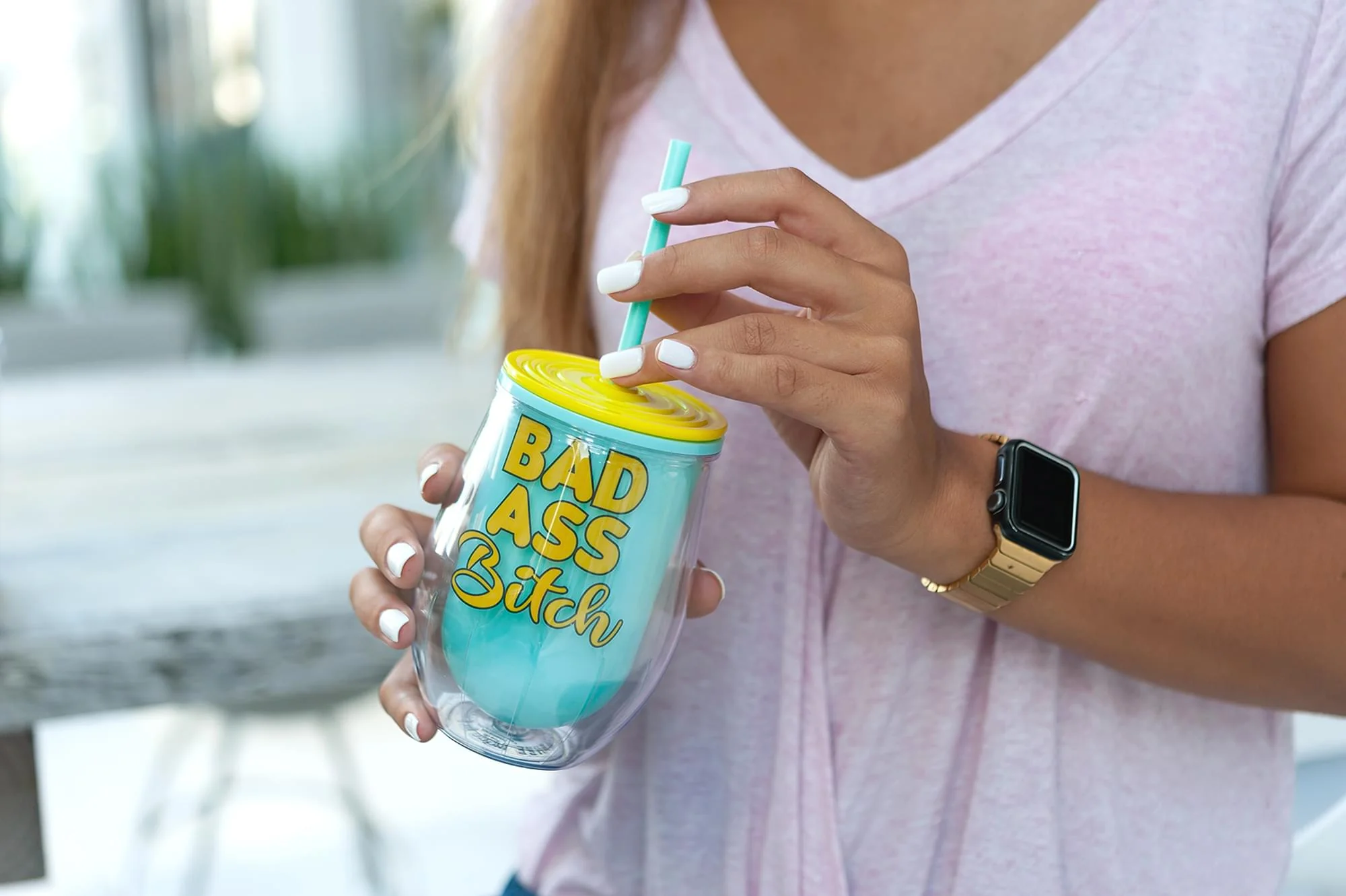 Bad Ass Bitch Reusable Plastic Wine Tumbler Cup With Lid & Straw | Holds 12 Ounces - Image 5