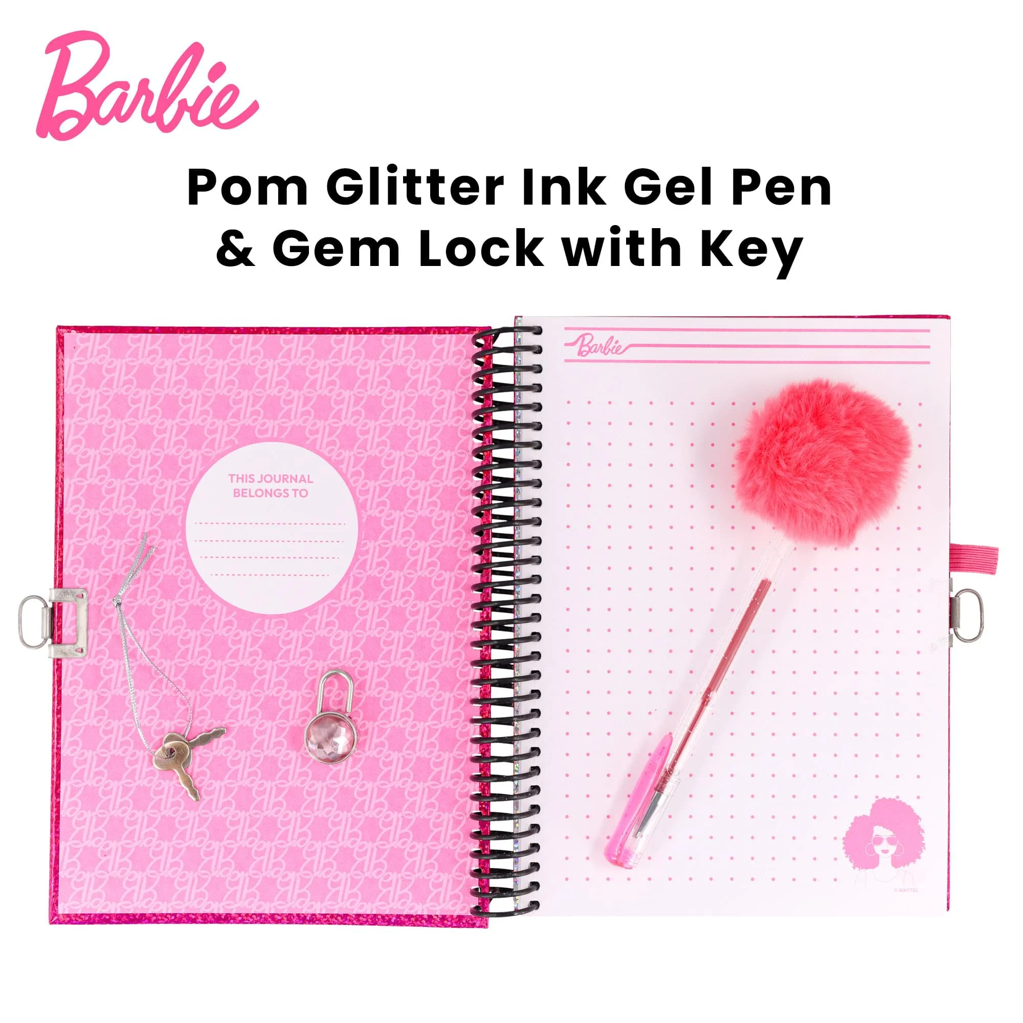 Barbie 200-Page Spiral Notebook With Lock, Gel Pen, and Stickers | 6 x 8 Inches - Image 2
