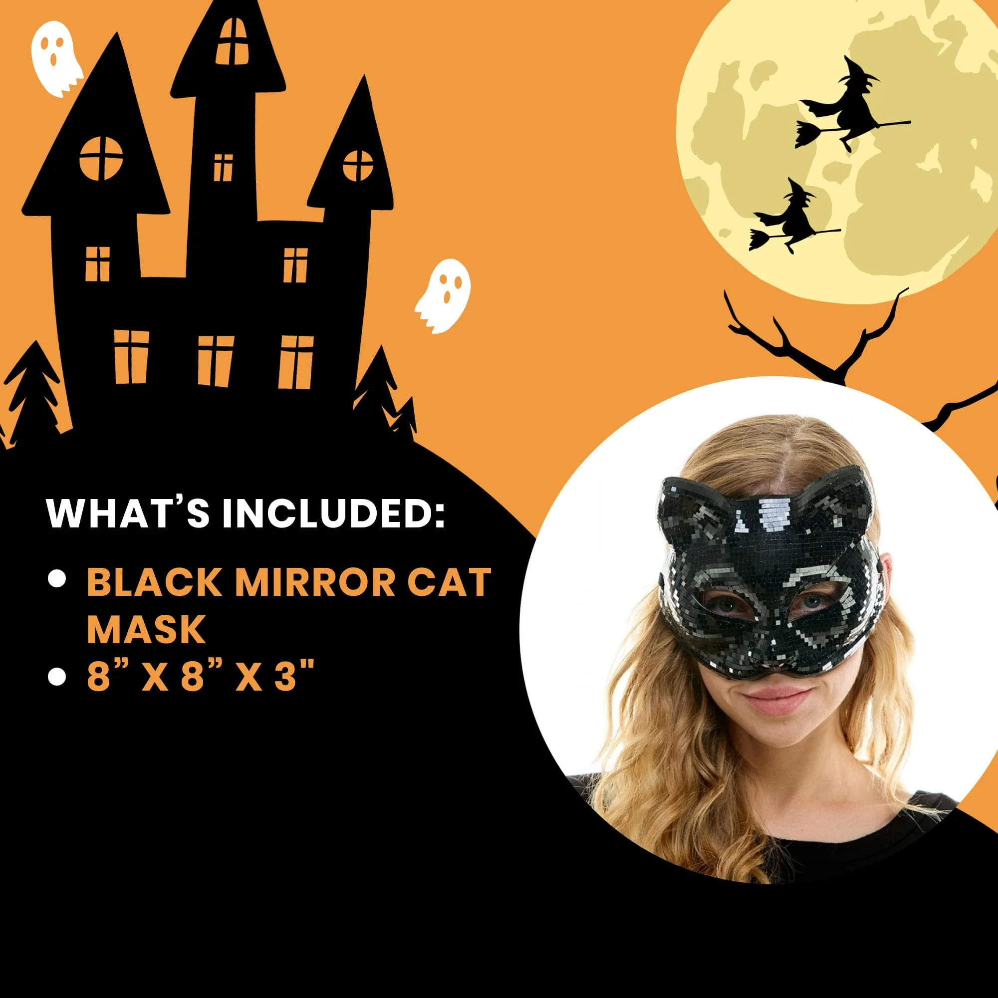 Bedazzled Black Mirror Cat Mask Adult Costume Accessory - Image 5