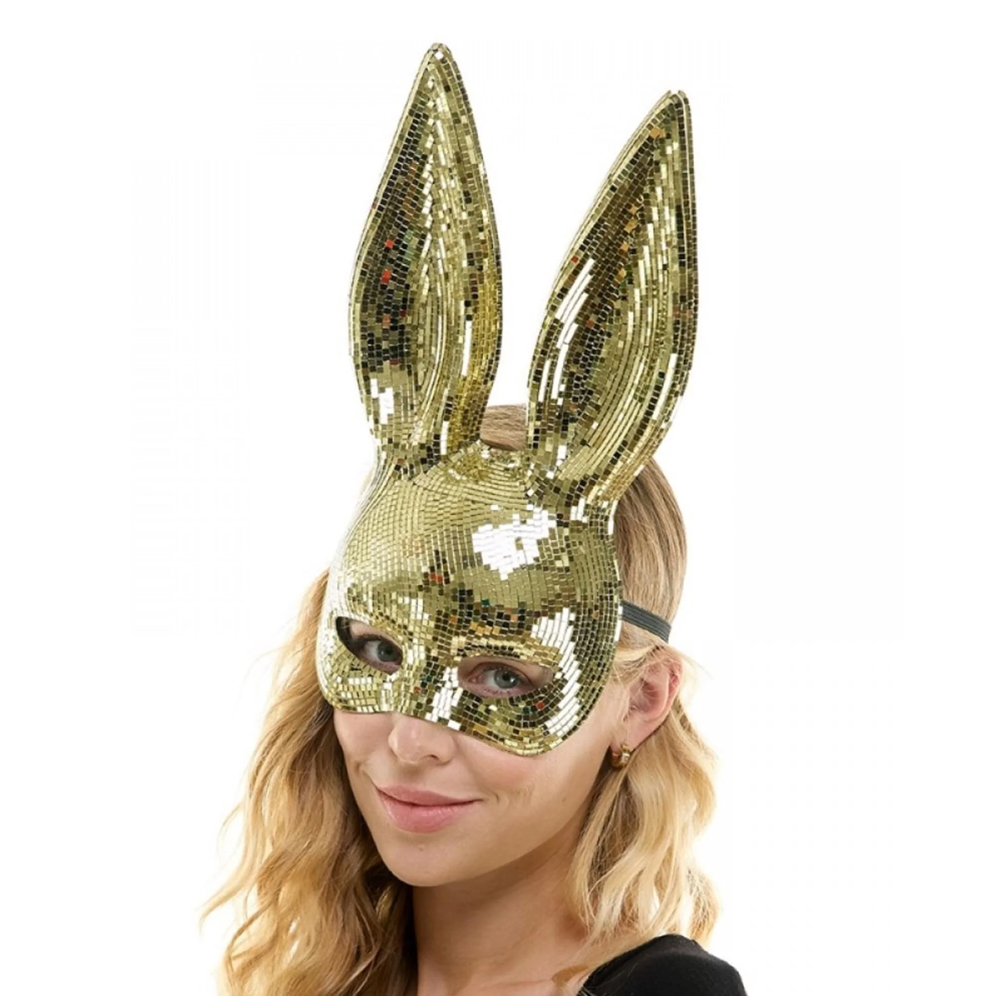 Bedazzled Gold Mirror Bunny Mask Adult Costume Accessory - Image 4