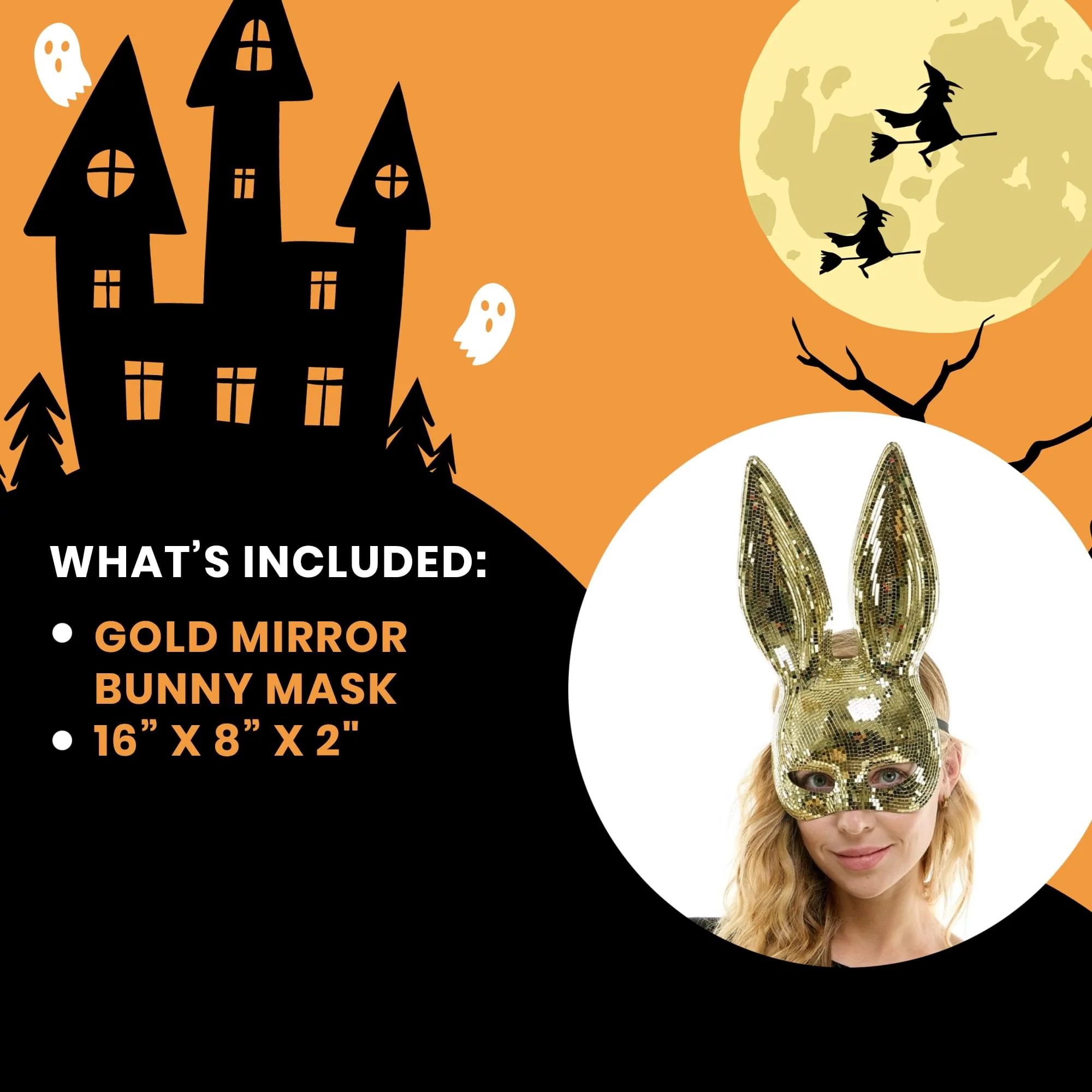 Bedazzled Gold Mirror Bunny Mask Adult Costume Accessory - Image 5