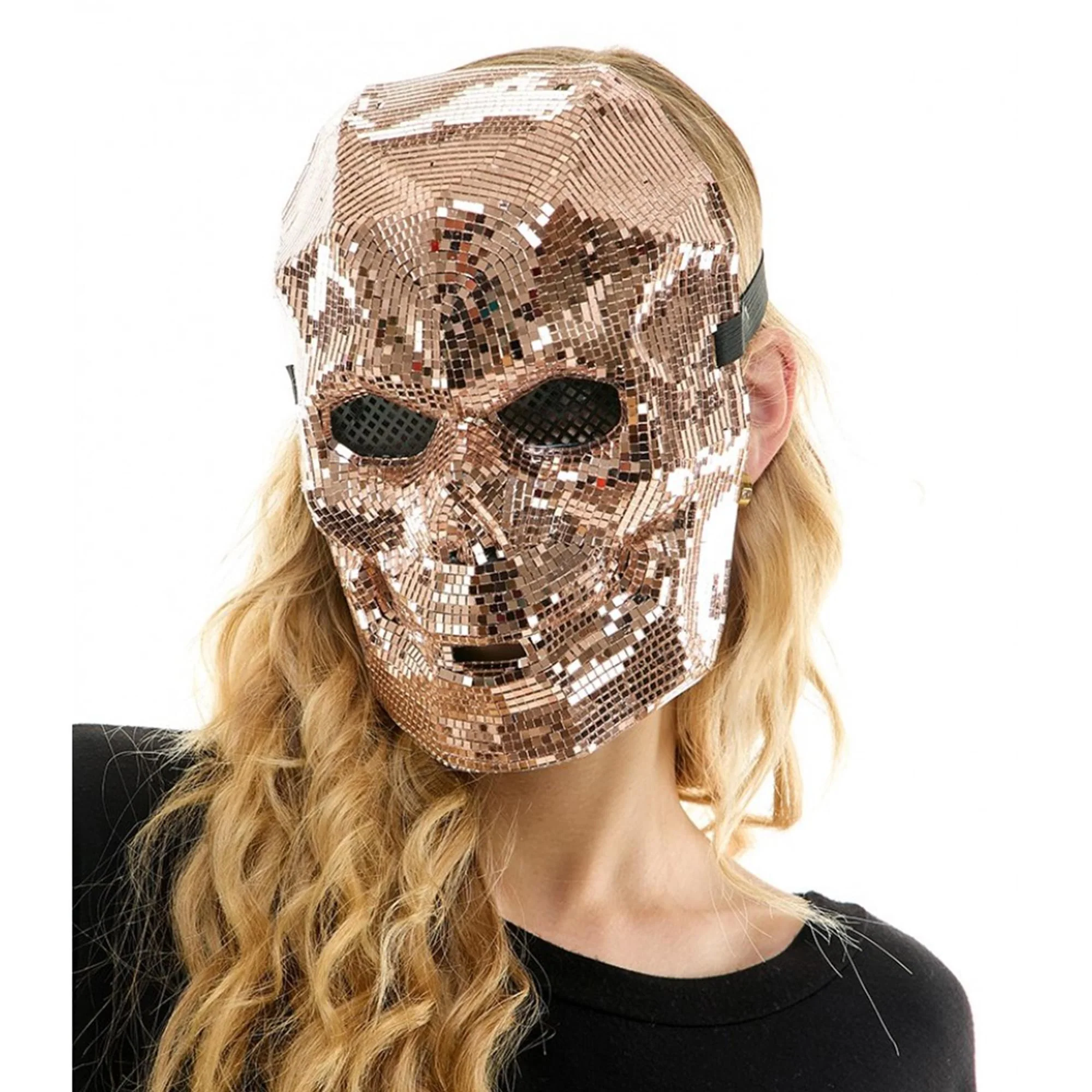 Bedazzled Rose Gold Mirror Skull Mask Adult Costume Accessory - Image 2