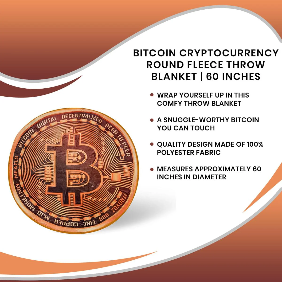 Bitcoin Cryptocurrency Round Fleece Throw Blanket | 60 Inches - Image 7