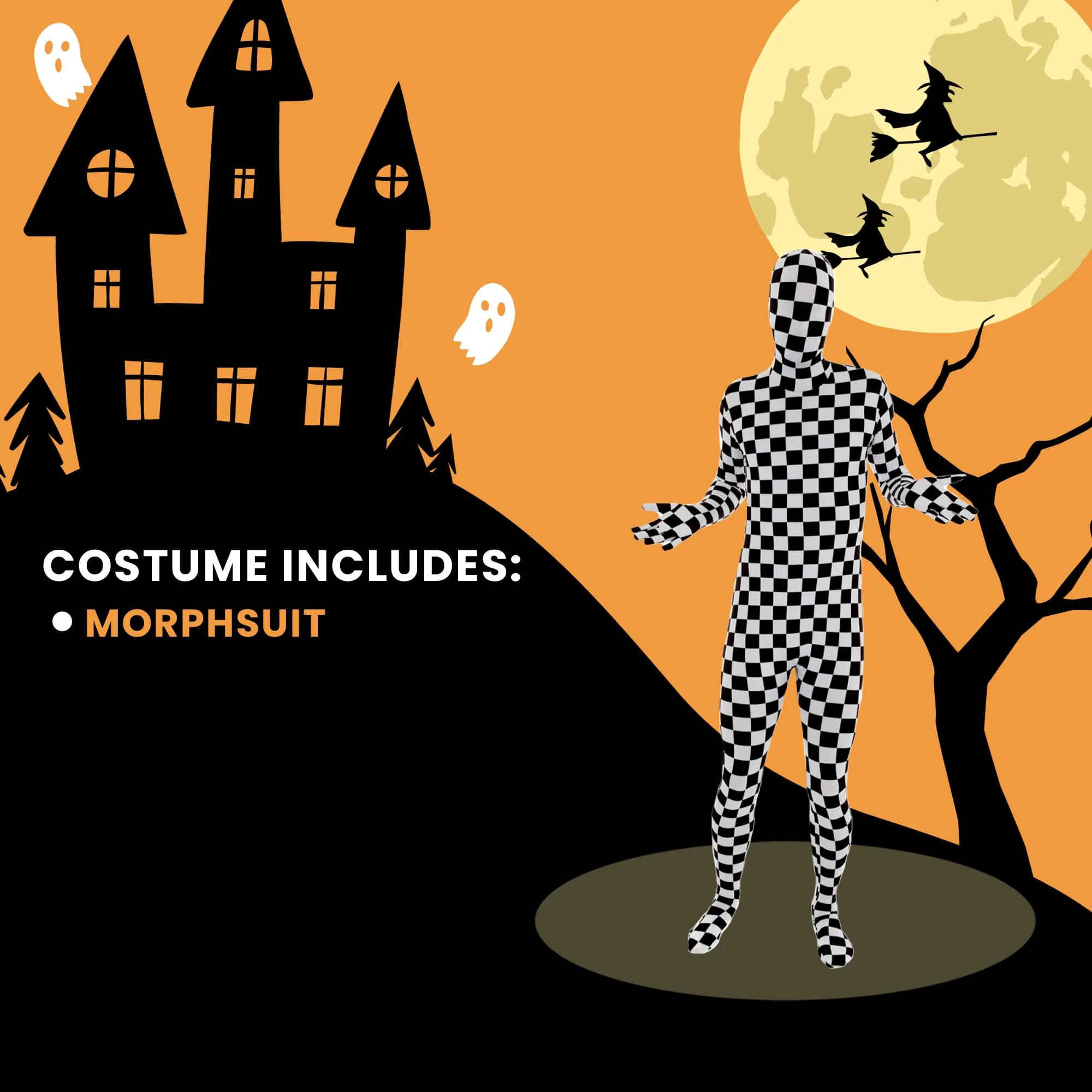 Black and White Checkered Adult Costume Morphsuit - Image 6