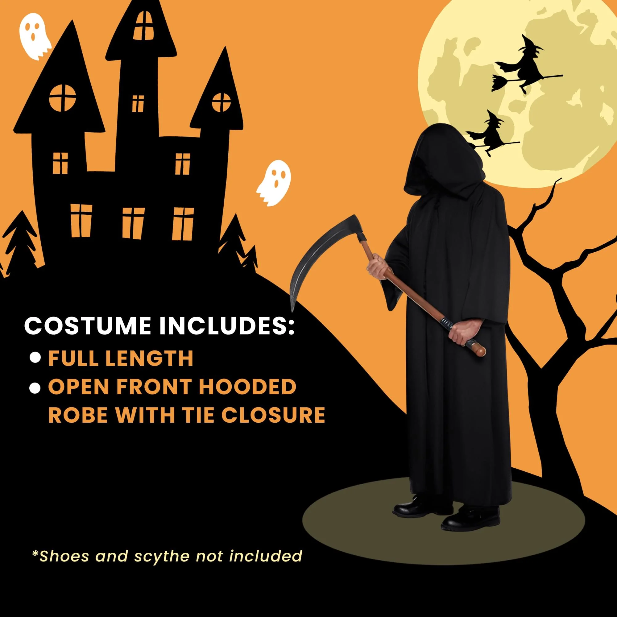 Black Hooded Horror Cloak Adult Costume - Image 5