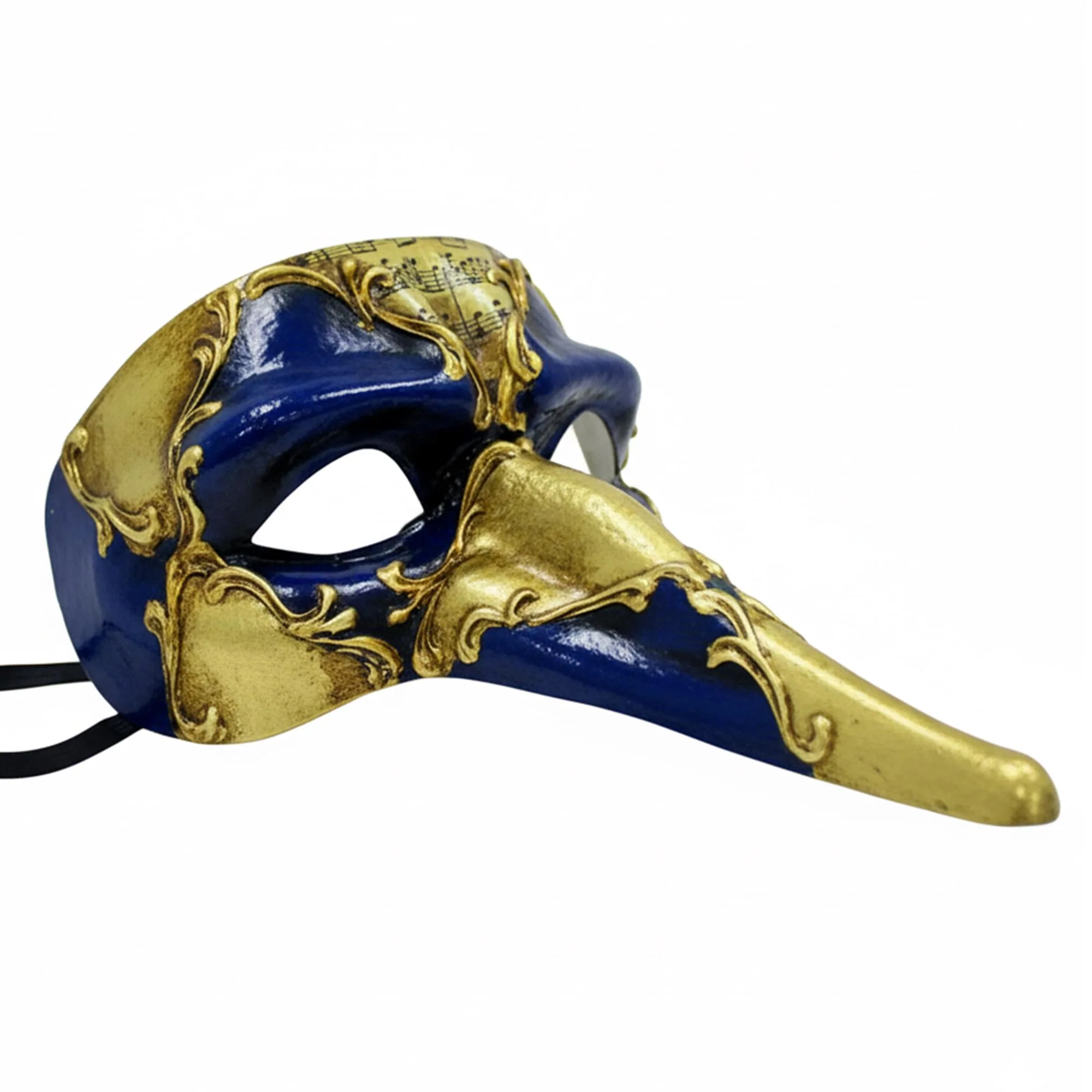 Blue/gold Long Straight Masquerade Nose Adult Costume - Image 2