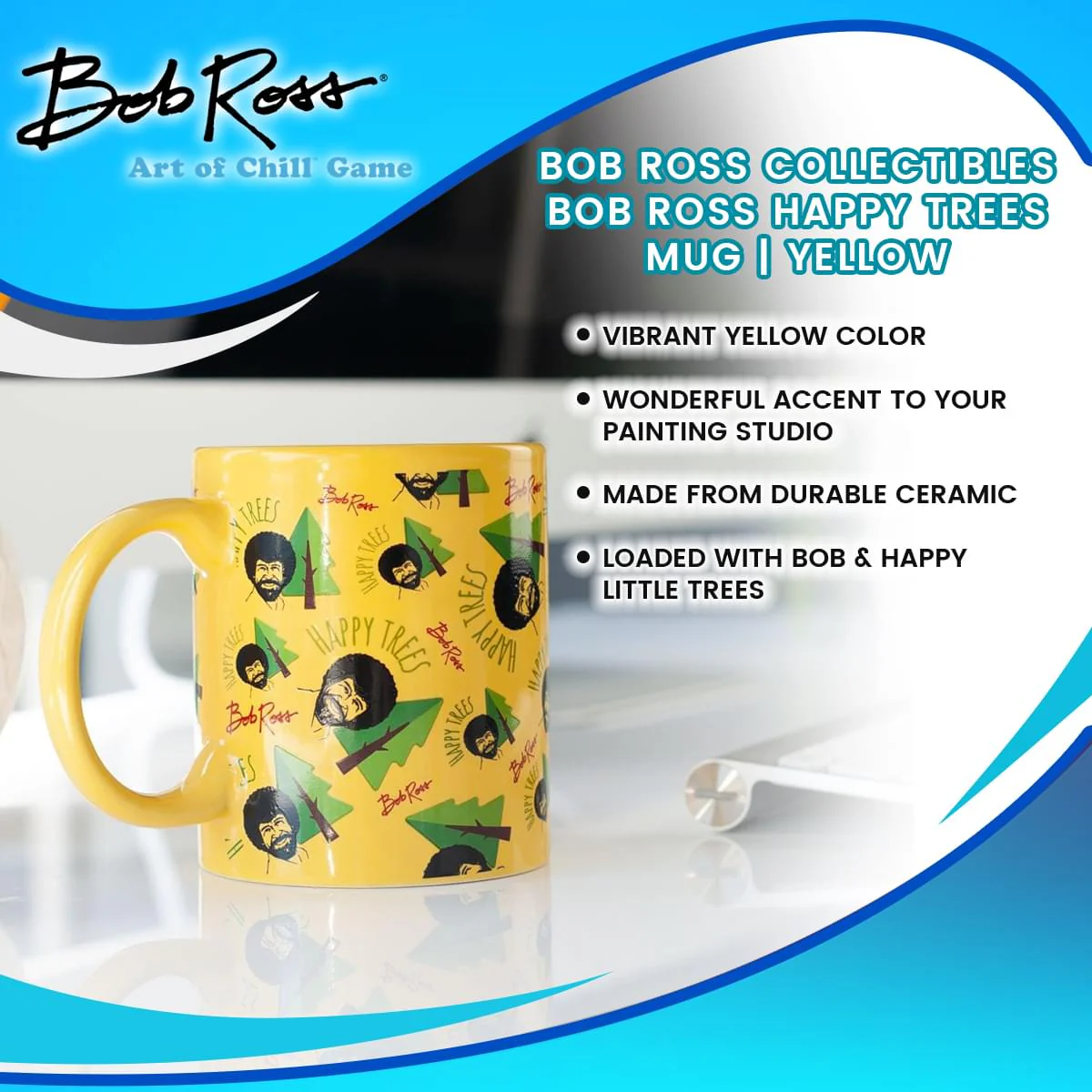 Bob Ross Collectibles | Bob Ross Happy Trees Mug | Yellow - Image 7