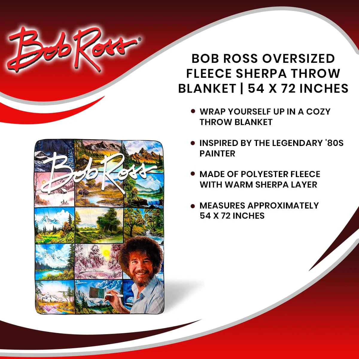 Bob Ross Oversized Fleece Sherpa Throw Blanket | 54 x 72 Inches - Image 7