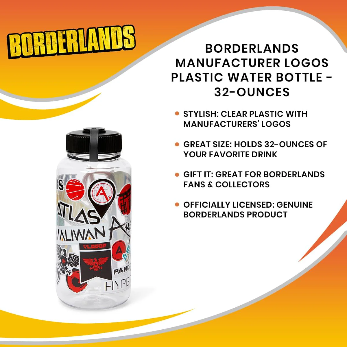 Borderlands Manufacturer Logos Plastic Water Bottle - 32-Ounces - Image 7