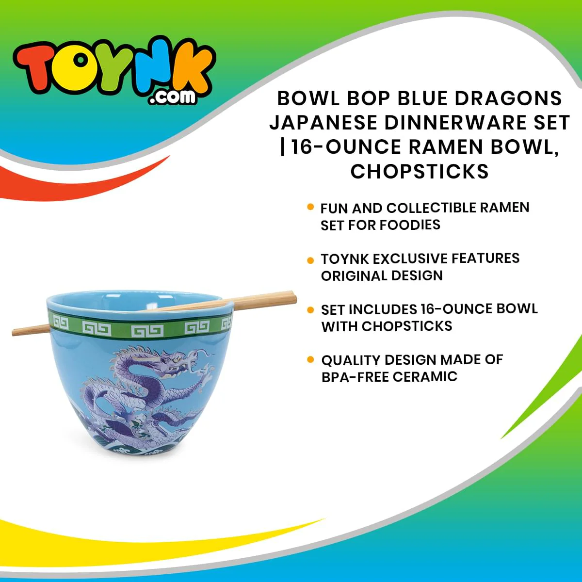 Bowl Bop Blue Dragons Japanese Dinnerware Set | 16-Ounce Ramen Bowl, Chopsticks - Image 7