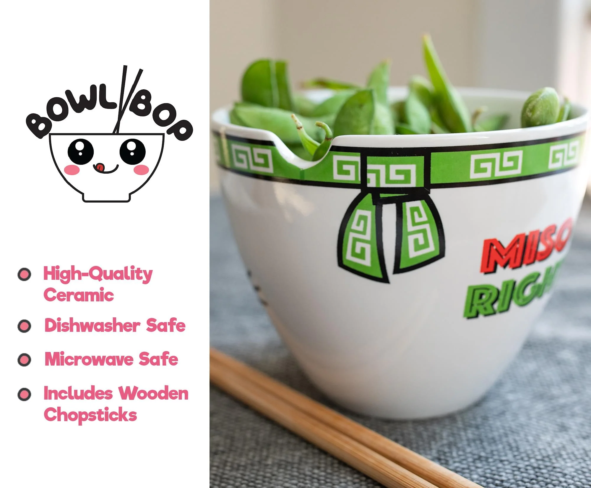Bowl Bop Miso Happy Japanese Dinnerware Set | 16-Ounce Ramen Bowl, Chopsticks - Image 3