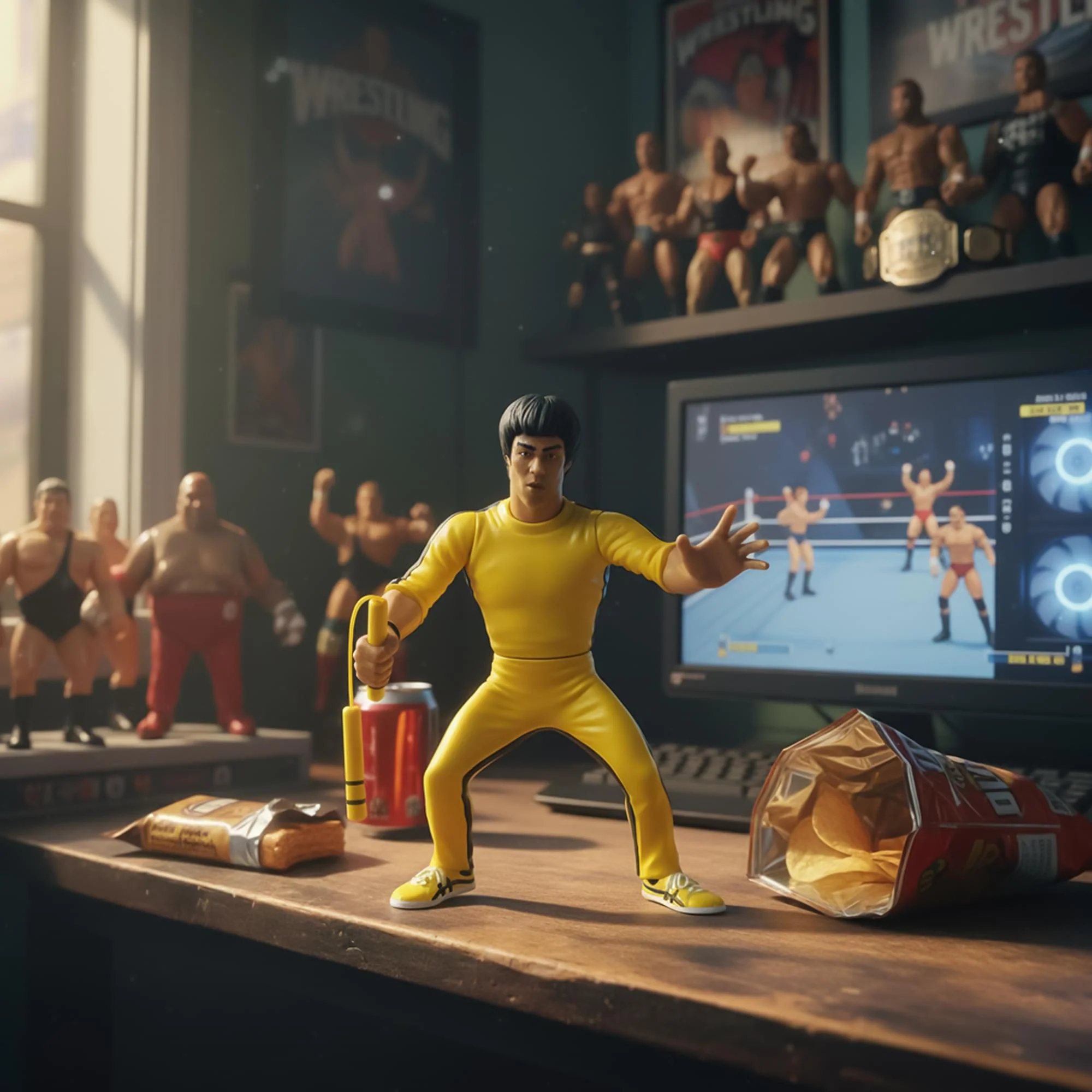 Bruce Lee Heels and Faces Retro Action Figure | Yellow Tracksuit - Image 6