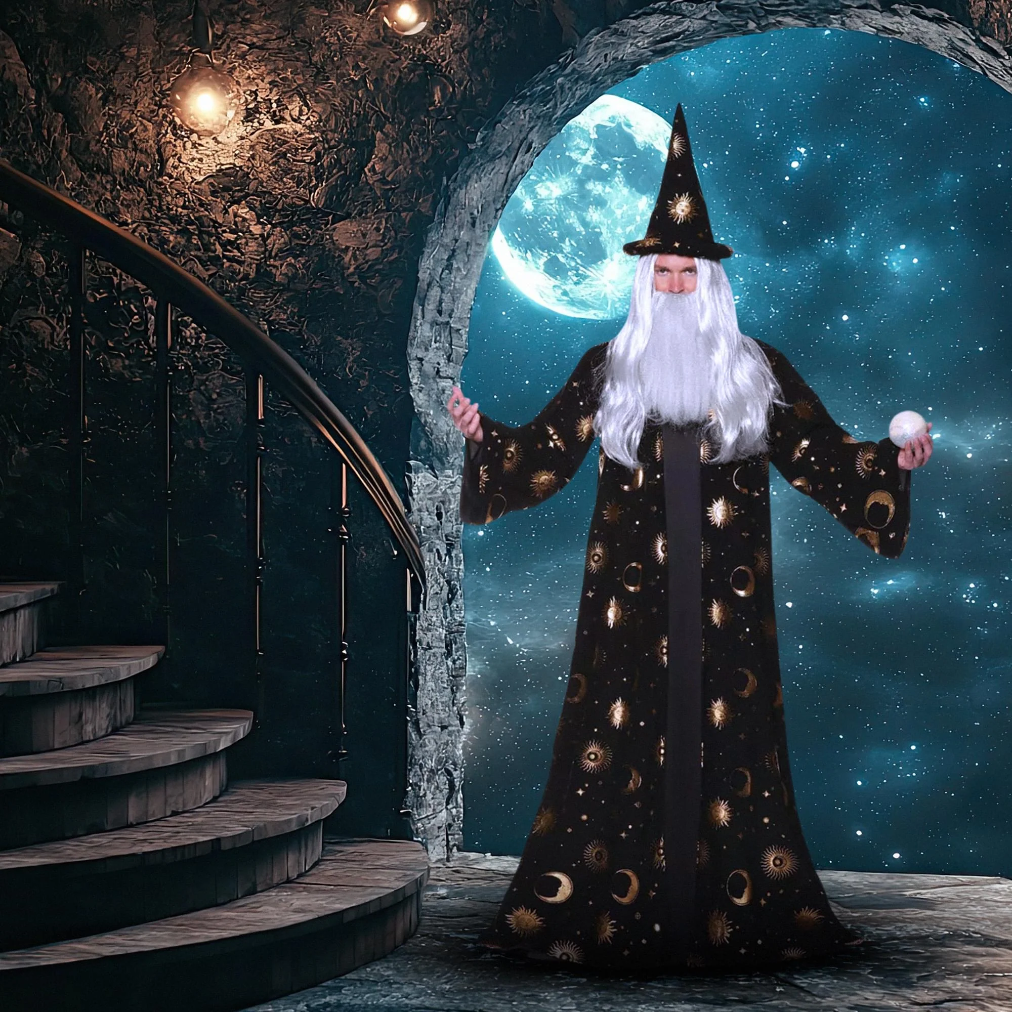 Celestial Wizard Robe -Black Adult Costume - Image 3