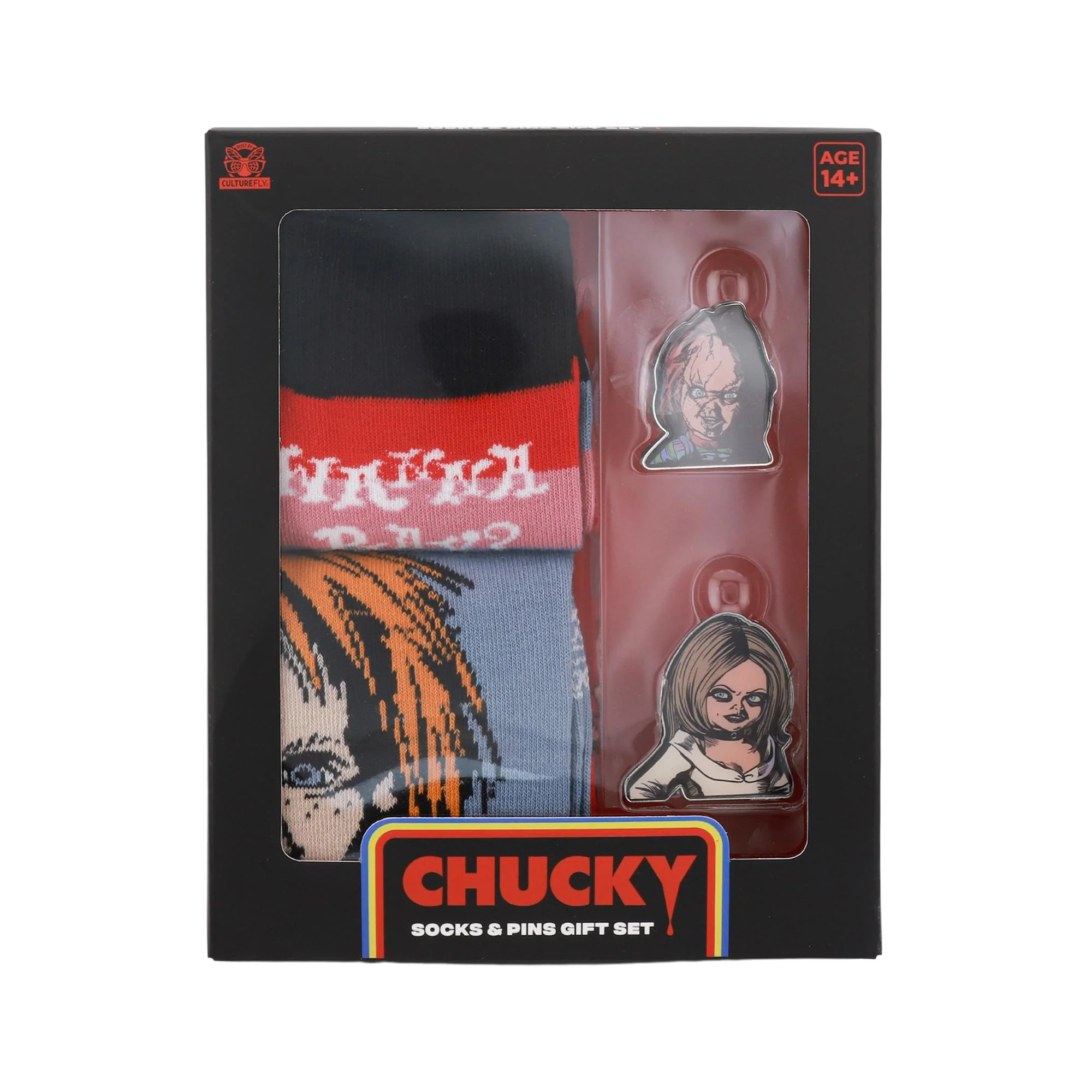 Child's Play Chucky and Tiffany Enamel Pins and Sock Bundle - Image 6