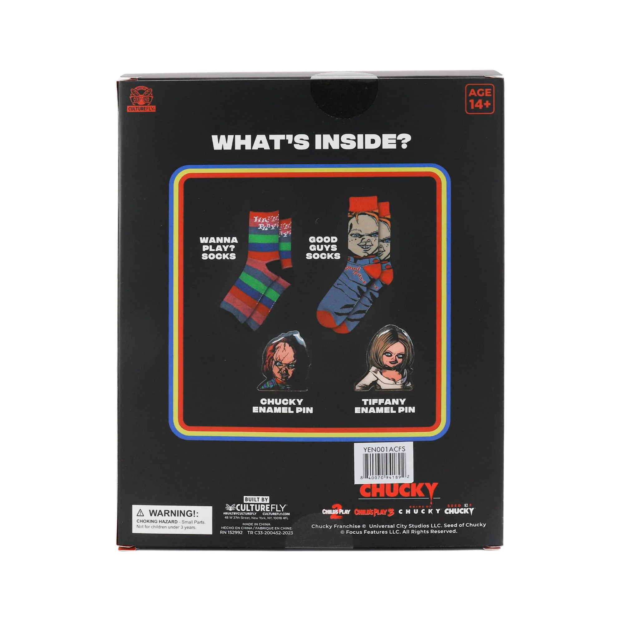 Child's Play Chucky and Tiffany Enamel Pins and Sock Bundle - Image 7