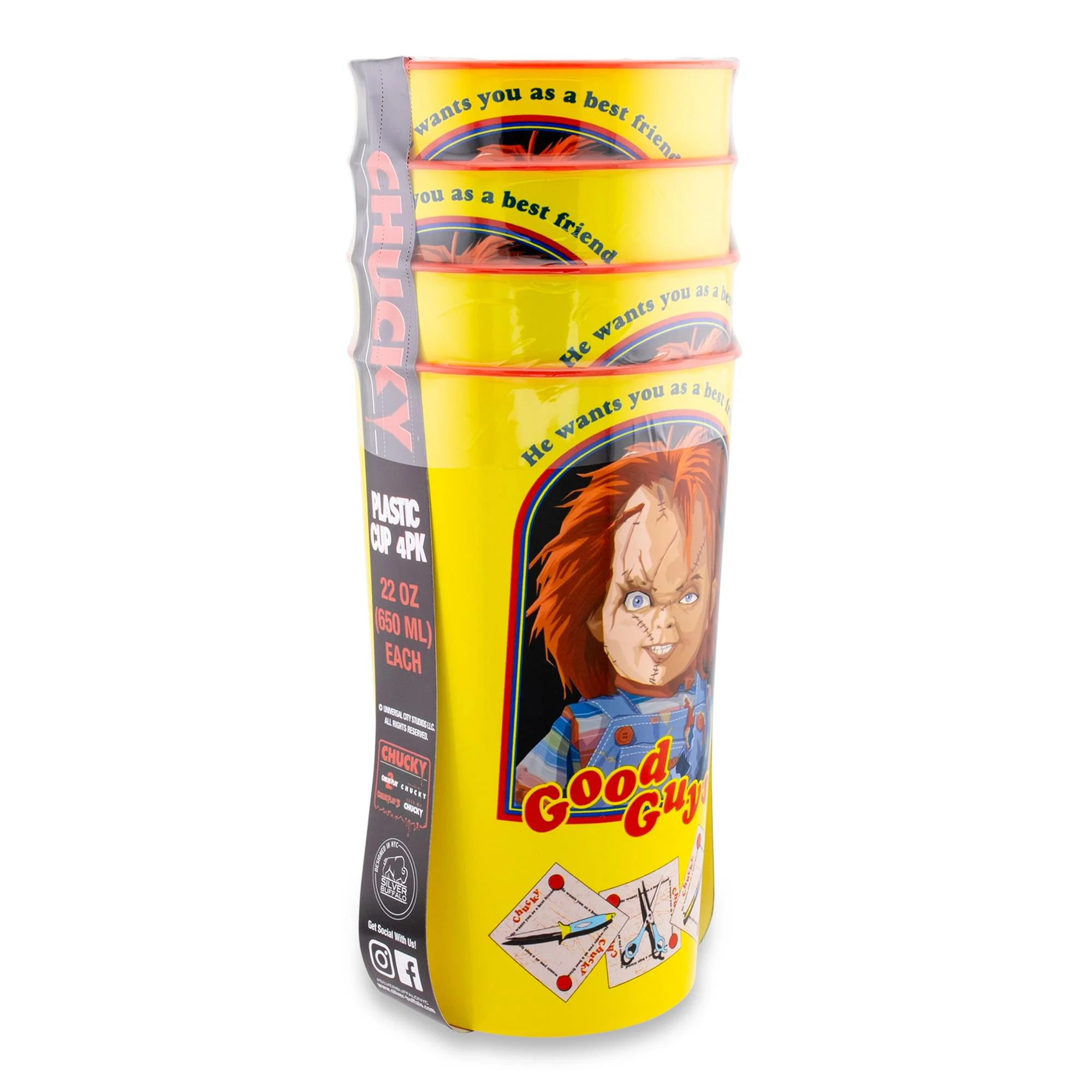 Child's Play Chucky "Good Guys" 4-Piece Plastic Cup Set | Each Holds 22 Ounces - Image 3