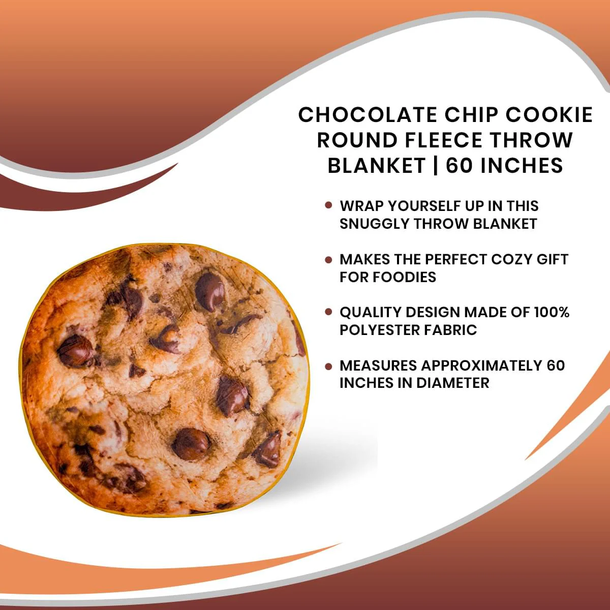 Chocolate Chip Cookie Round Fleece Throw Blanket | 60 Inches - Image 7