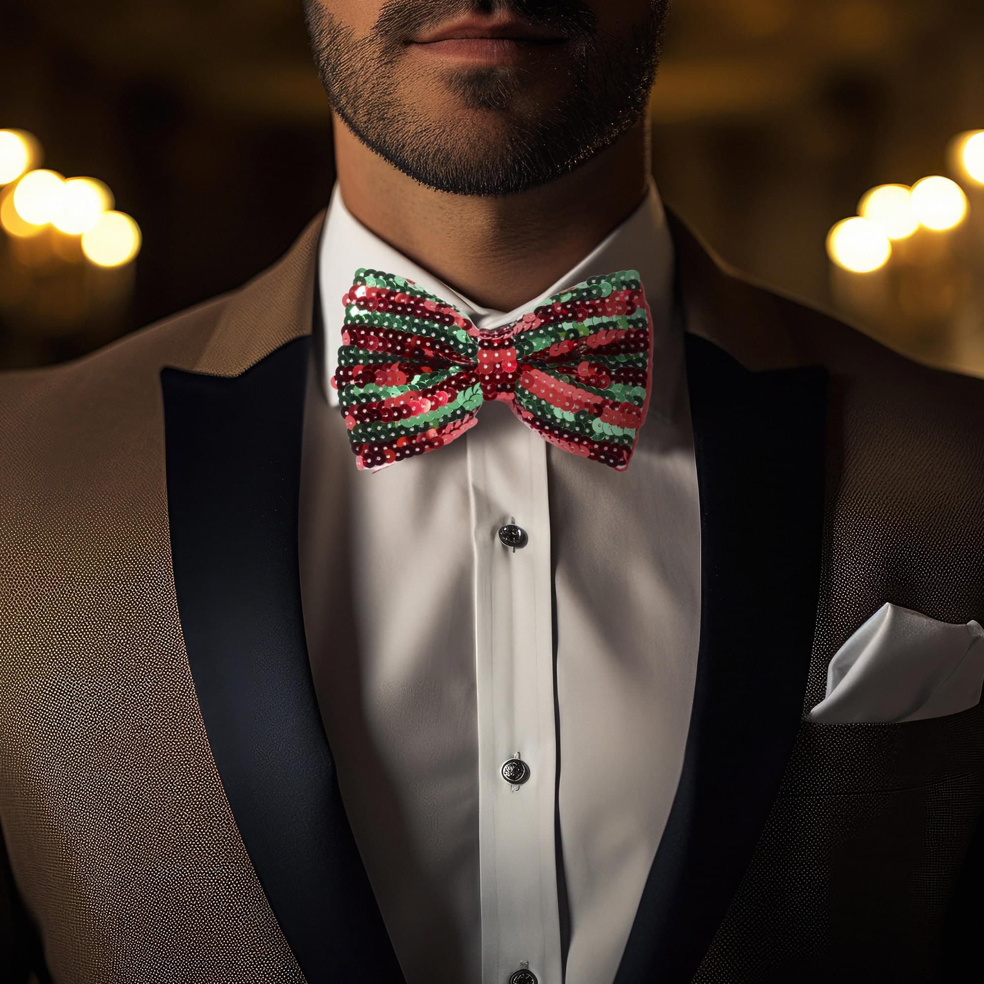 Christmas Sequin Costume Bow Tie: Red & Green - Image 3