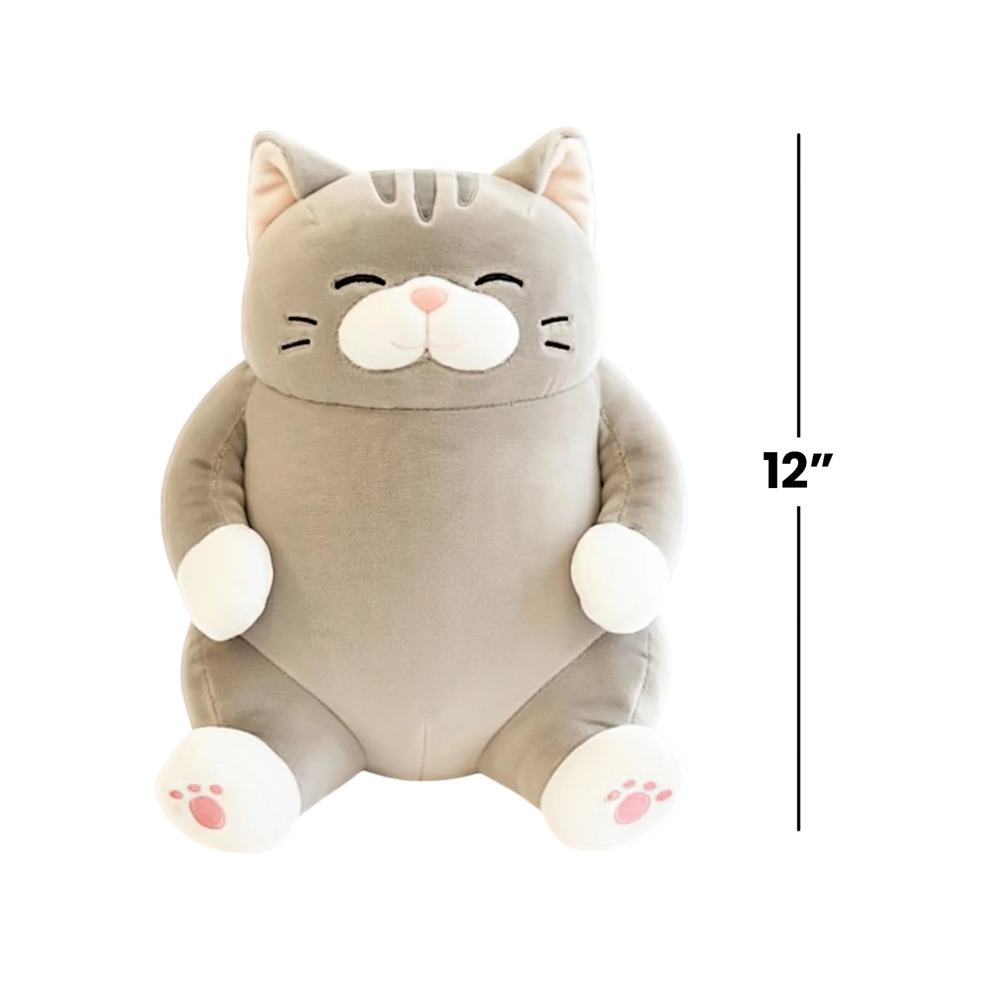 Chubby Meow 12 Inch Plush Pillow | Gray - Image 6