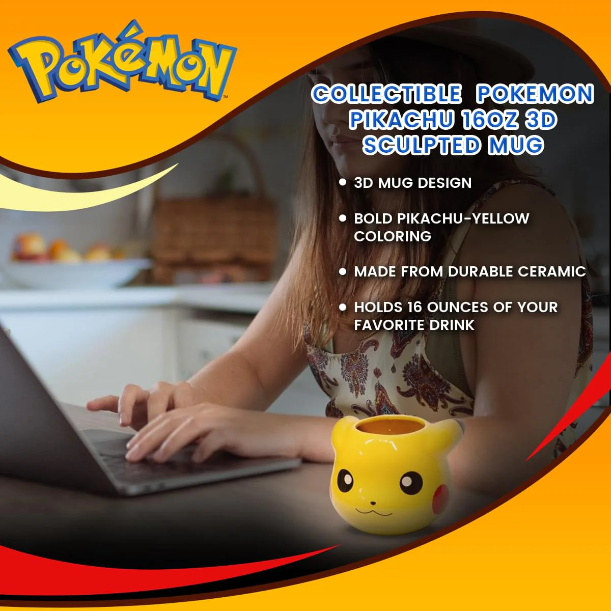 Collectible Pokemon Pikachu 16oz 3D Sculpted Mug - Image 7