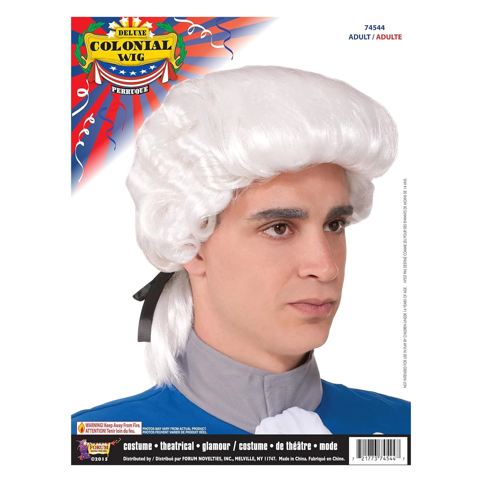 Colonial Male Deluxe Adult White Costume Wig - Image 2