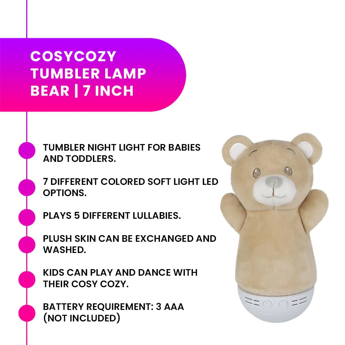 CosyCozy 7 Inch Plush Tumbler Lamp | Bear - Image 8
