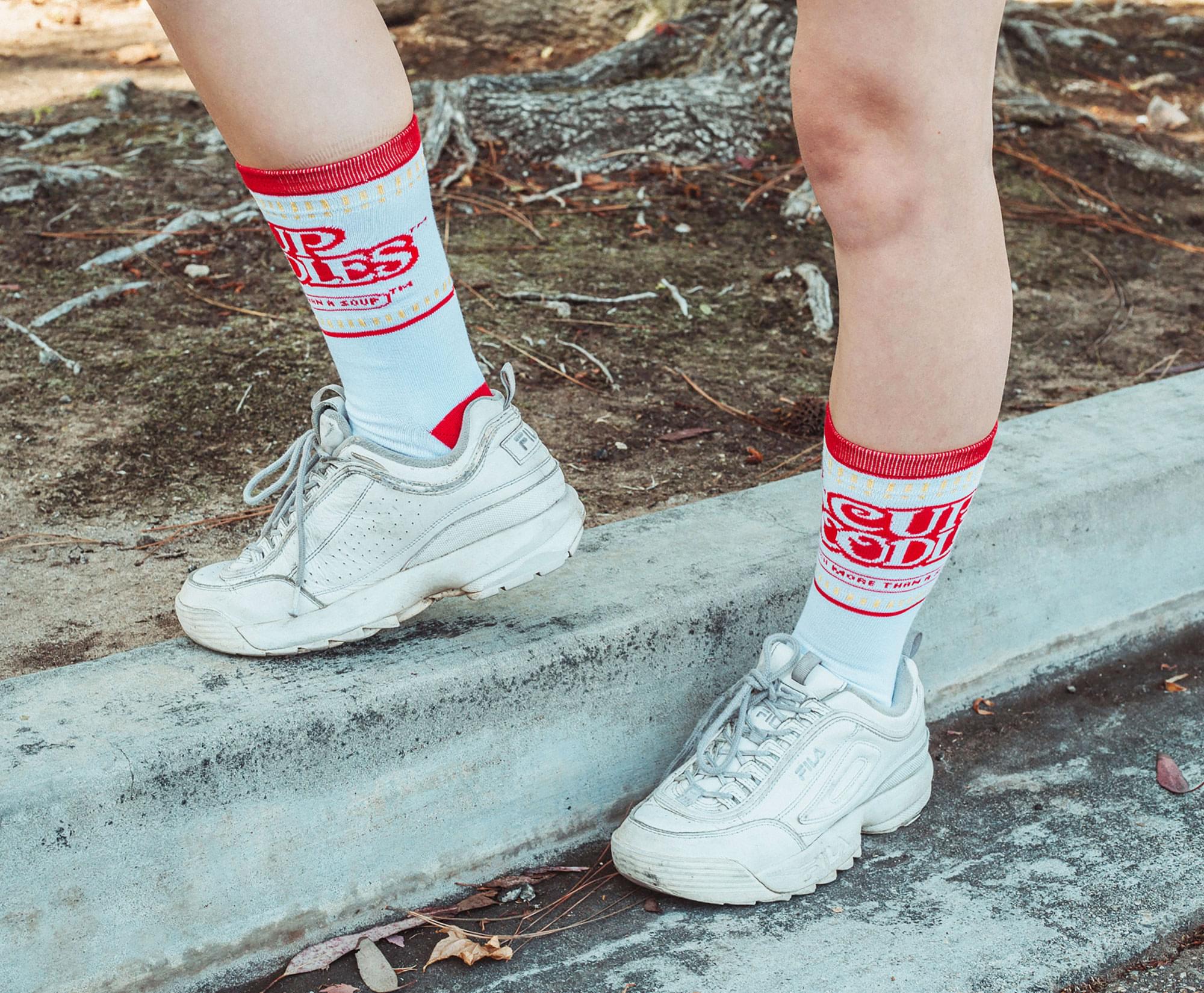 Cup Noodles White Knit Unisex Crew Socks | Shoe Size 8-12, Sock Size 10-13 - Image 5