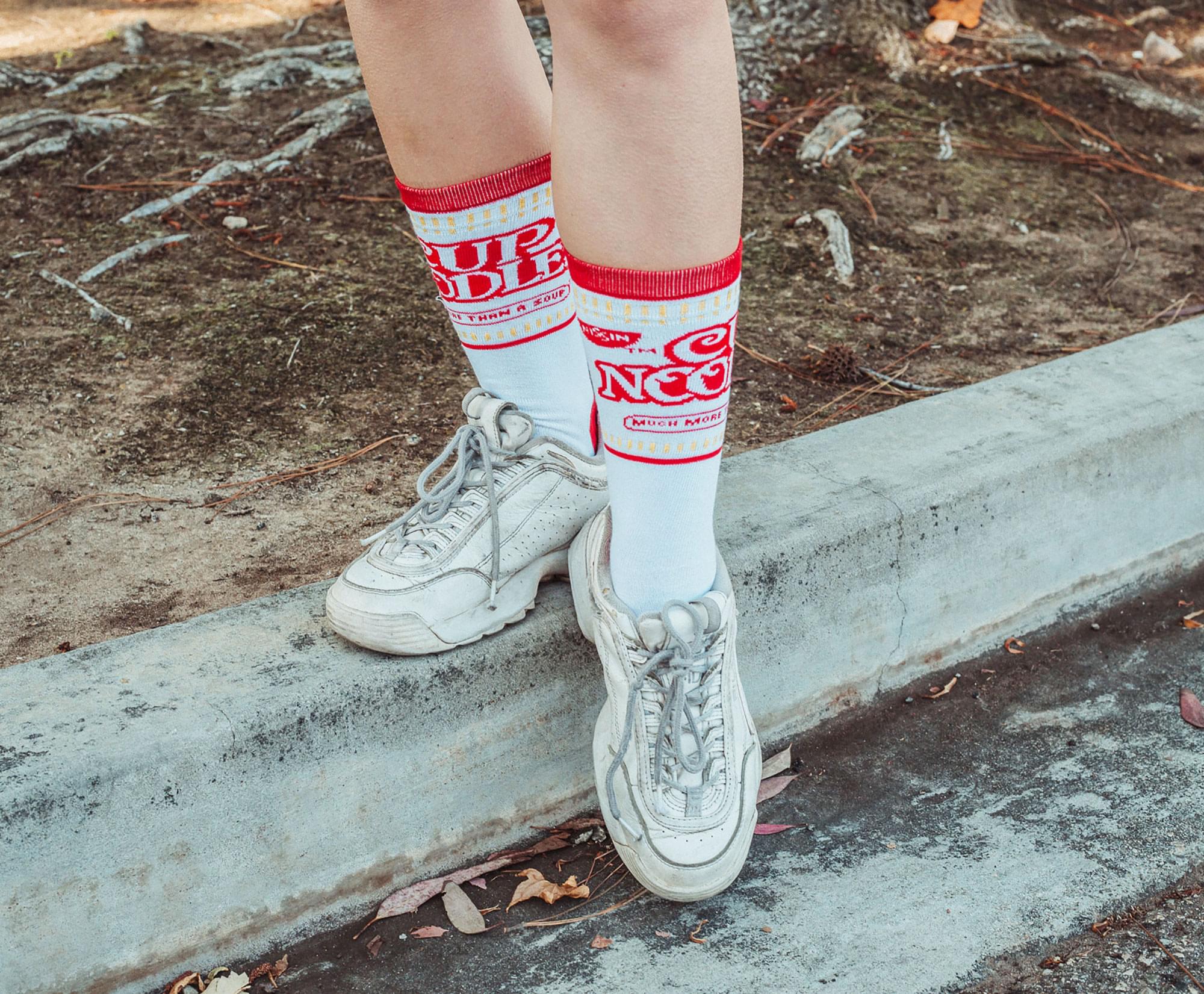 Cup Noodles White Knit Unisex Crew Socks | Shoe Size 8-12, Sock Size 10-13 - Image 6