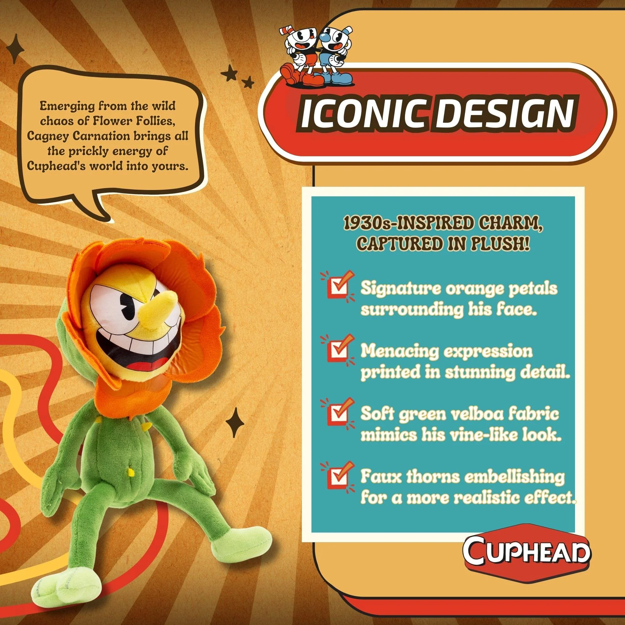 Cuphead Cagney Carnation 9-Inch Plush - Image 4