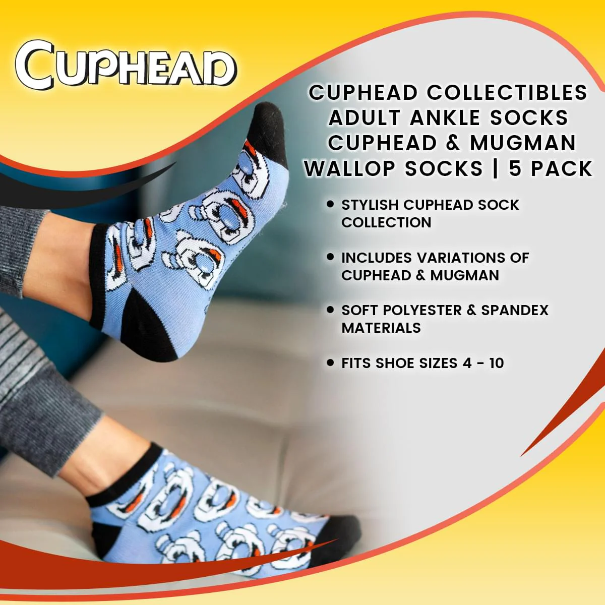 Cuphead Collectibles Adult Ankle Socks | Cuphead & Mugman Wallop Socks | 5 Pack - Image 7