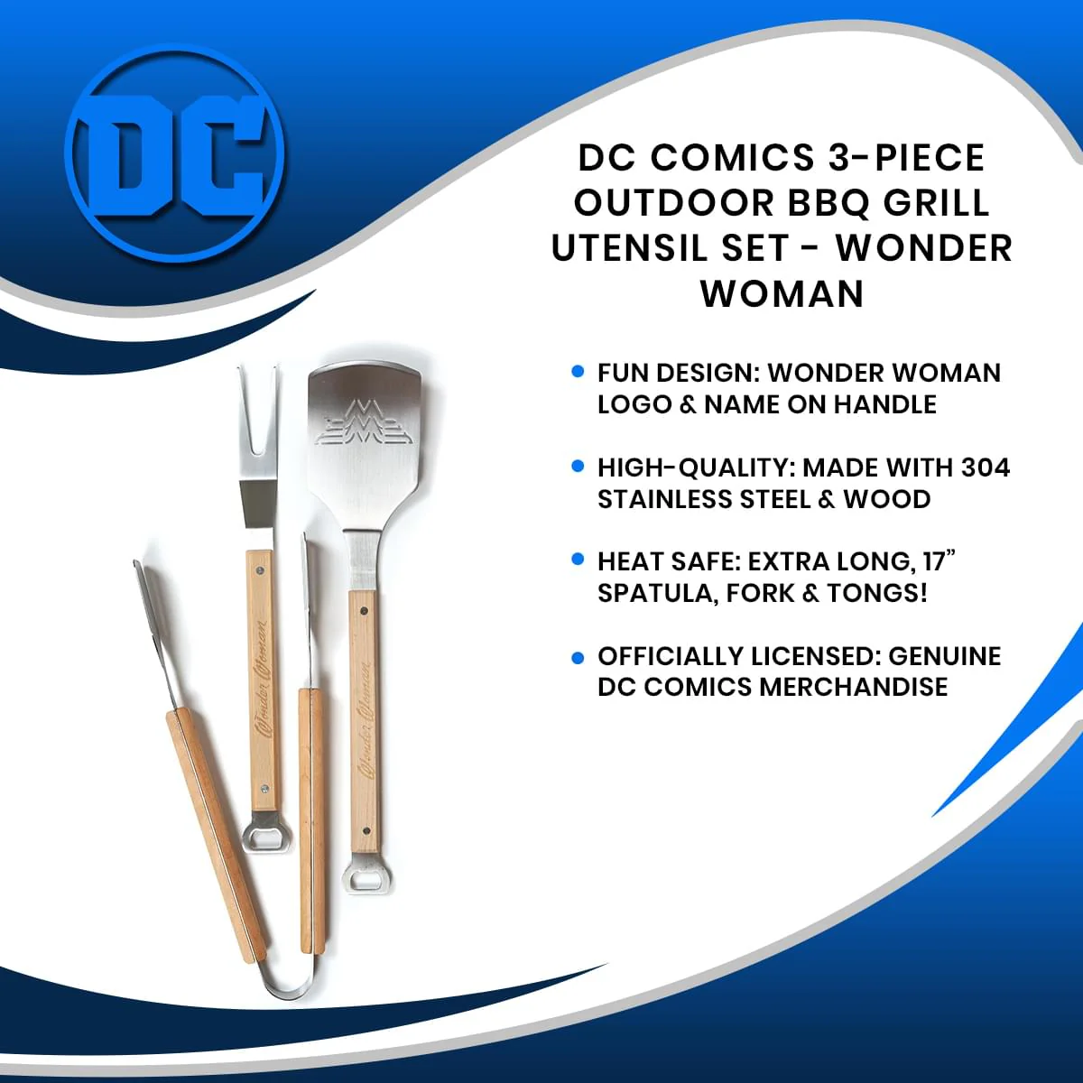 DC Comics 3-Piece Outdoor BBQ Grill Utensil Set - Wonder Woman - Image 7