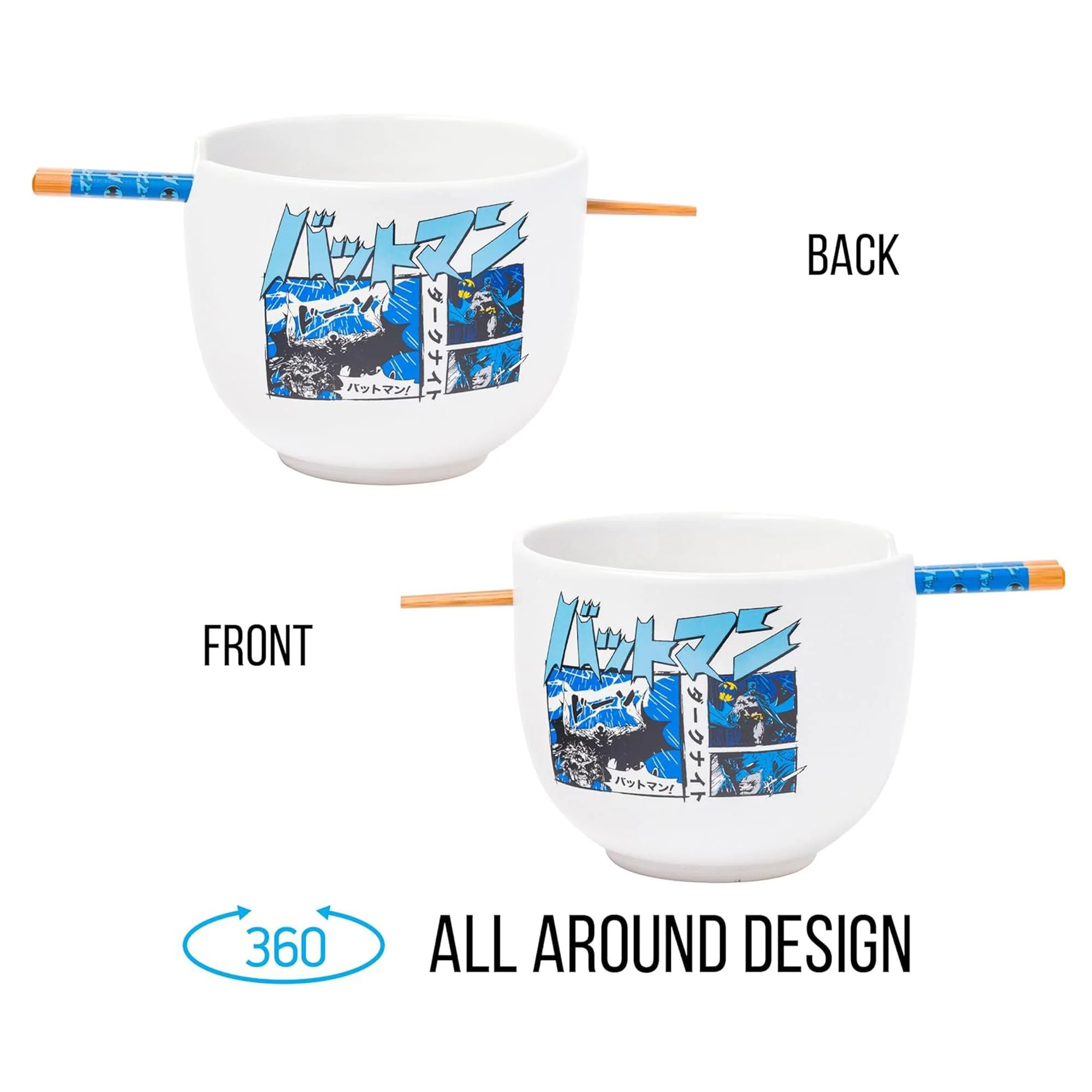 DC Comics Batman Manga Panels 20oz Ceramic Ramen Bowl with Chopsticks - Image 5
