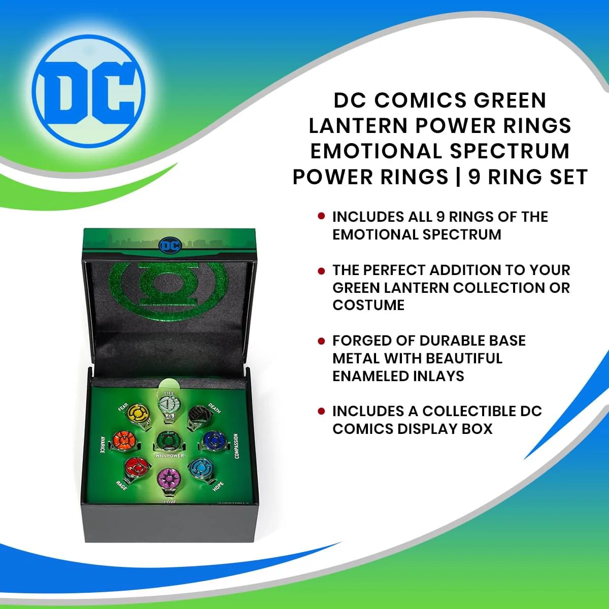 DC Comics Green Lantern Power Rings Emotional Spectrum Power Rings | 9 Ring Set - Image 7