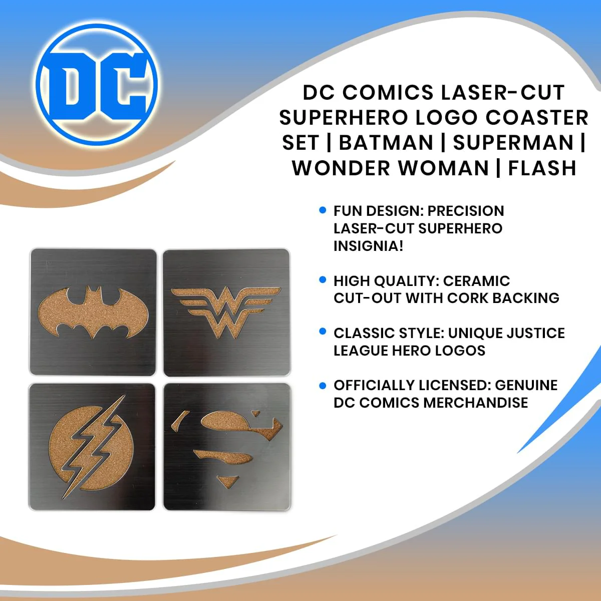 DC Comics Laser-Cut Superhero Logo Coaster Set | Batman | Superman | Wonder Woman | Flash - Image 7